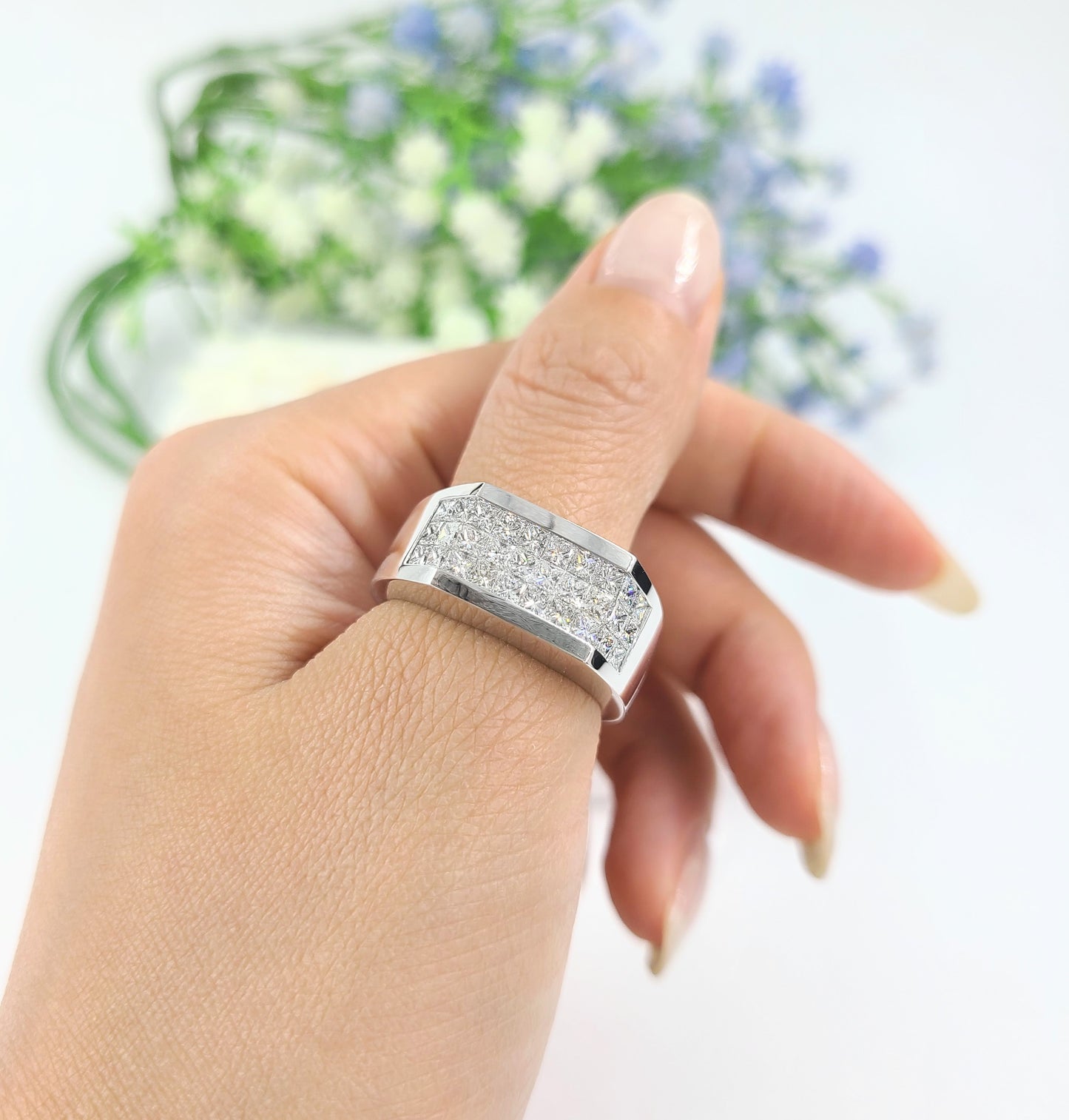 Invisible Set Princess Cut Diamond 1.9ct Men's Ring/Diamond Invisible Set Wedding Band/Gift For Him/Men's Diamond Ring