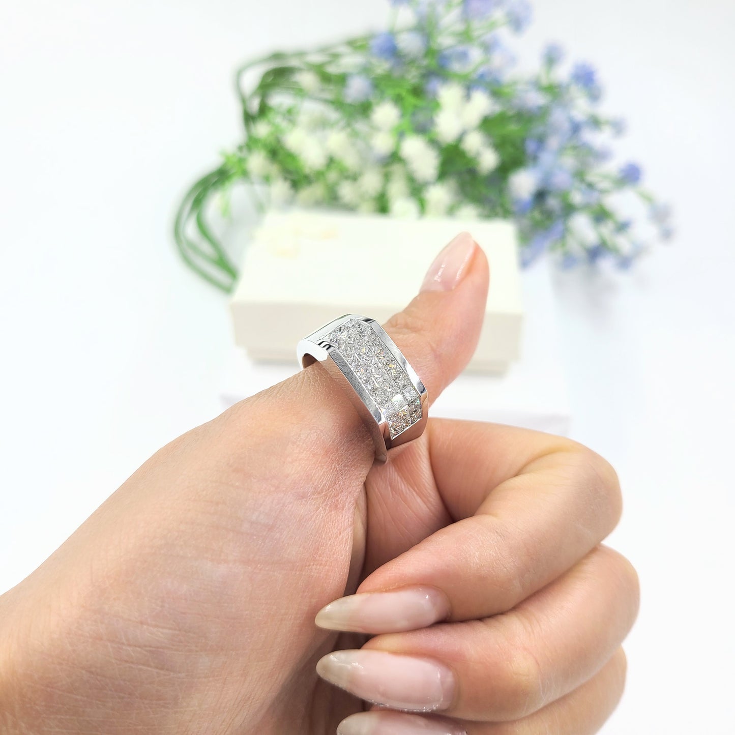 Invisible Set Princess Cut Diamond 1.9ct Men's Ring/Diamond Invisible Set Wedding Band/Gift For Him/Men's Diamond Ring