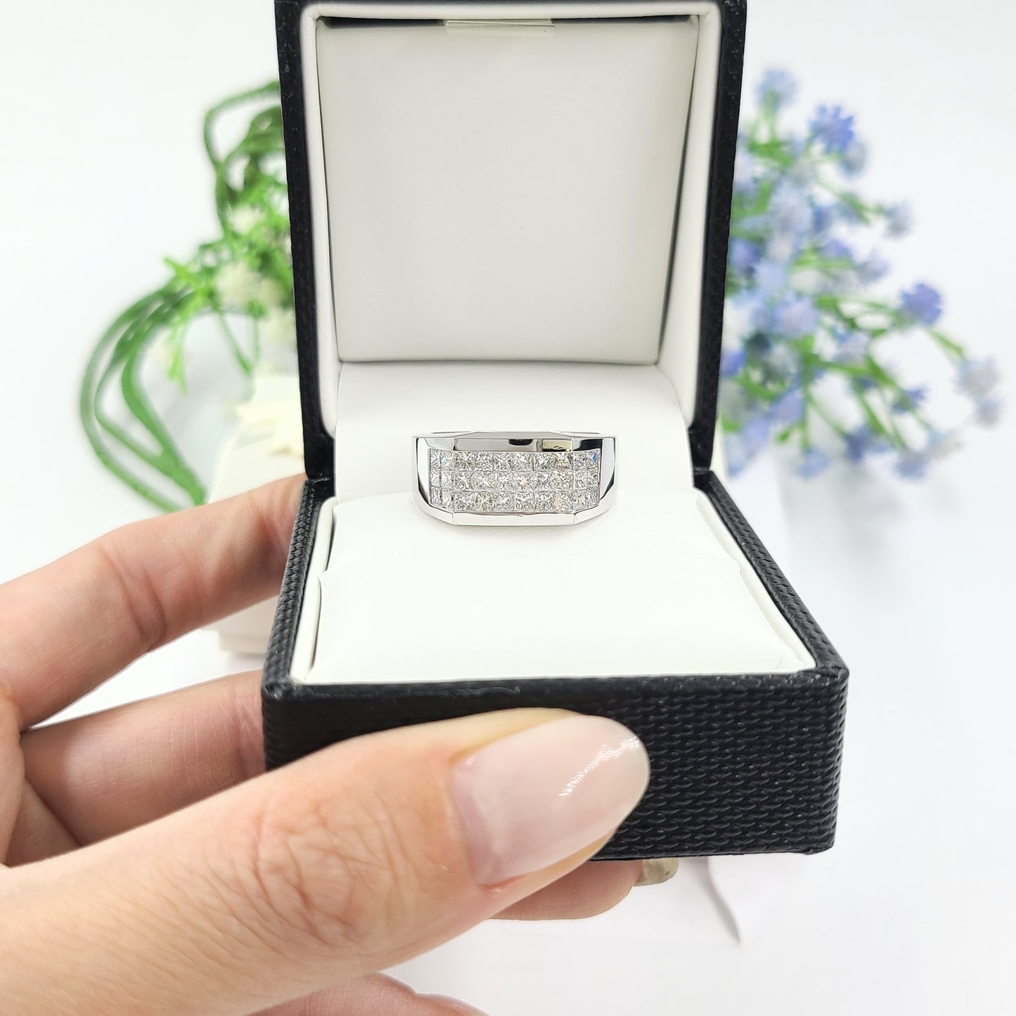 Invisible Set Princess Cut Diamond 1.9ct Men's Ring/Diamond Invisible Set Wedding Band/Gift For Him/Men's Diamond Ring