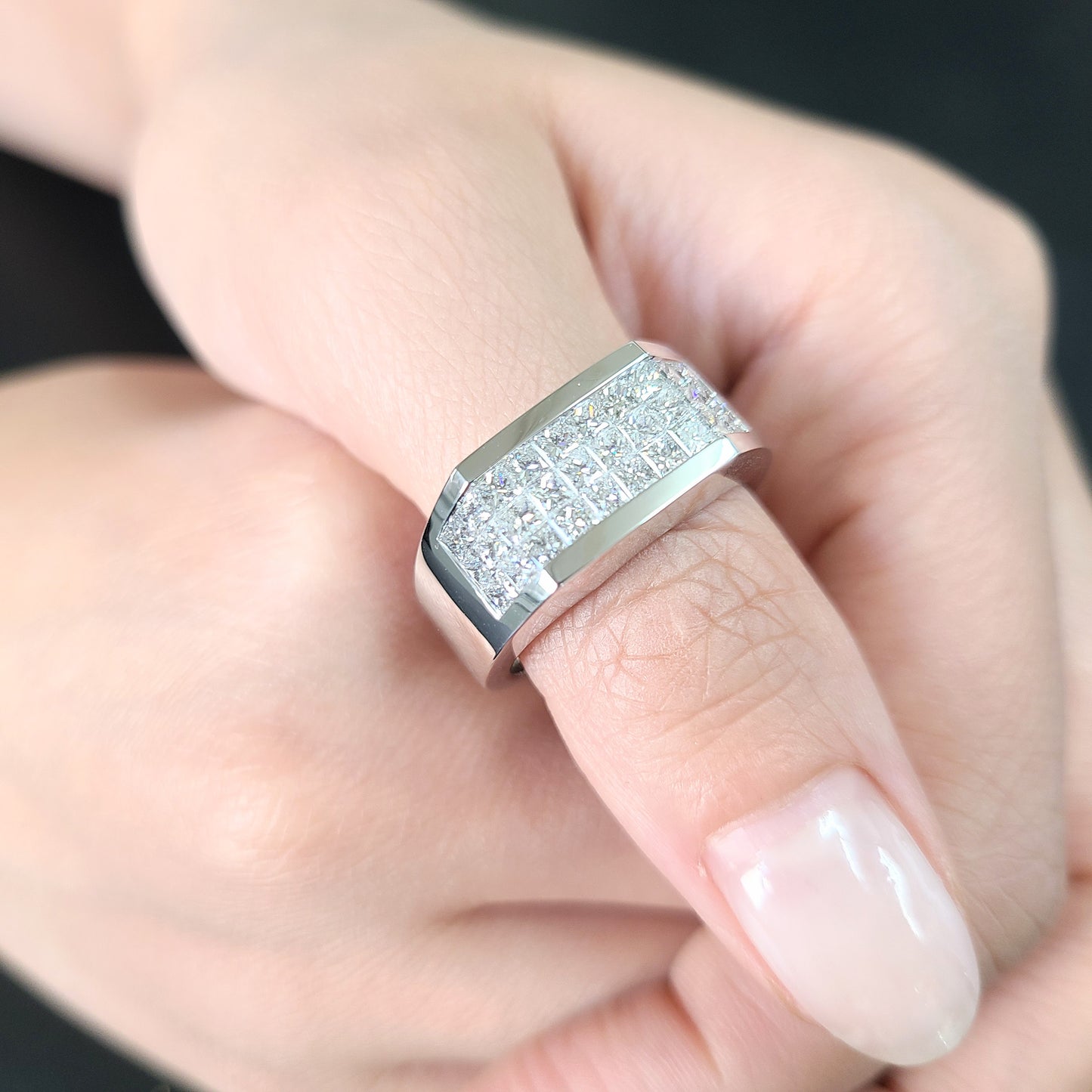 Invisible Set Princess Cut Diamond 1.9ct Men's Ring/Diamond Invisible Set Wedding Band/Gift For Him/Men's Diamond Ring