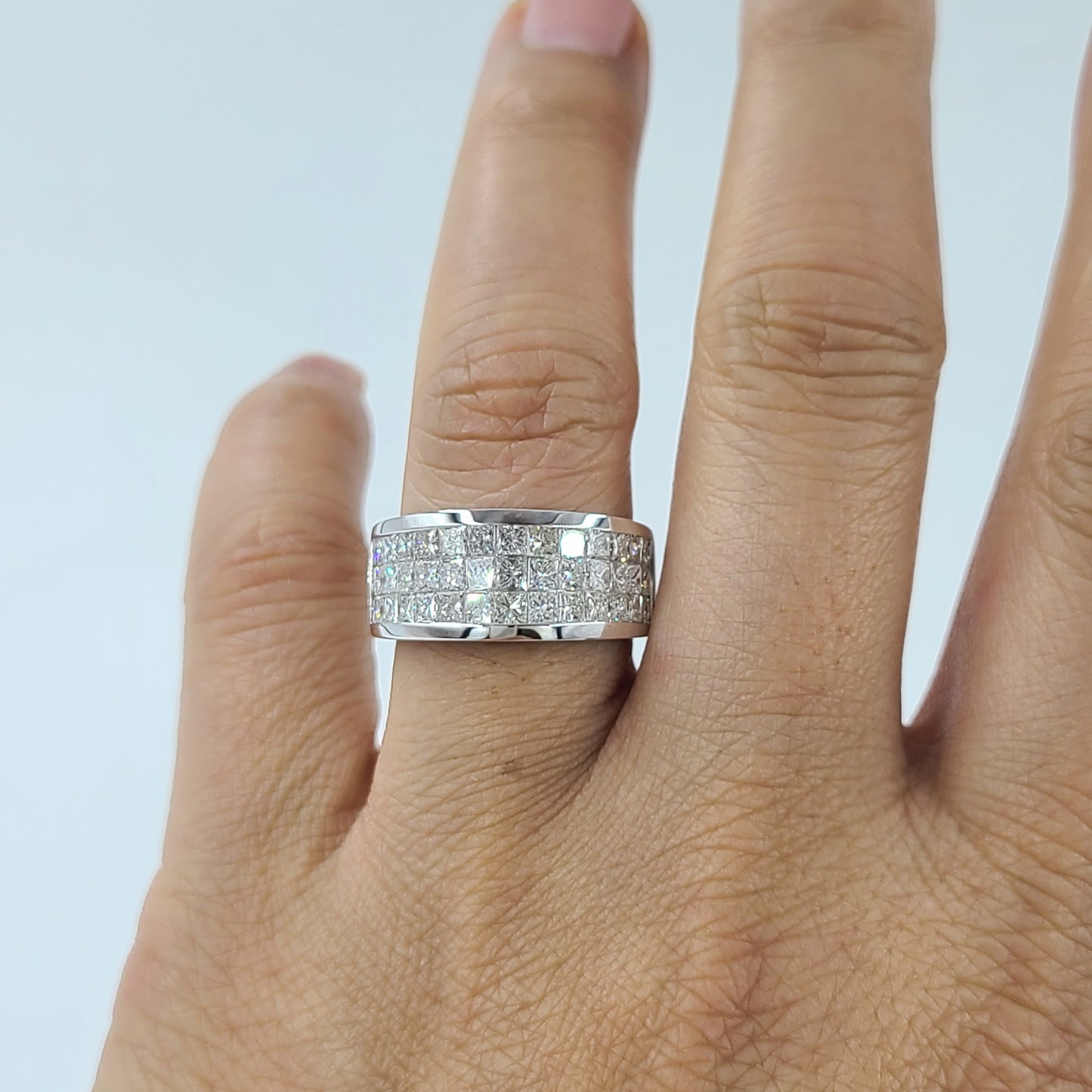 3 Row Invisible Set 3.15ct Diamond Ring / Brilliant Half Diamond Anniversary Ring / Princess Cut Diamond Three Row Ring
