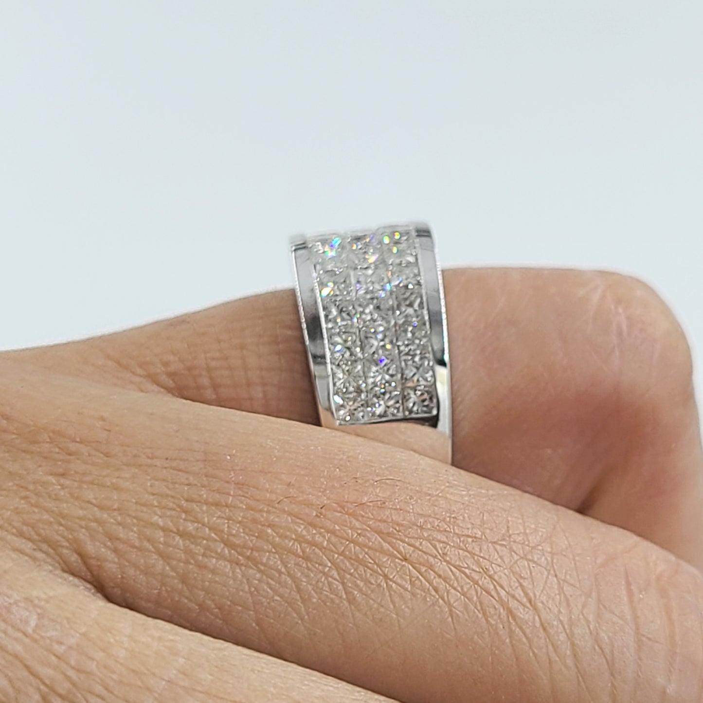 3 Row Invisible Set 3.15ct Diamond Ring / Brilliant Half Diamond Anniversary Ring / Princess Cut Diamond Three Row Ring