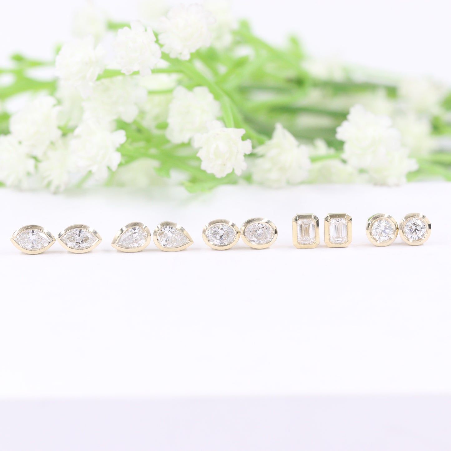 14K Gold Natural Diamond Stud Earrings: Pear Diamond Bezel Stud Earrings - Anniversary gift