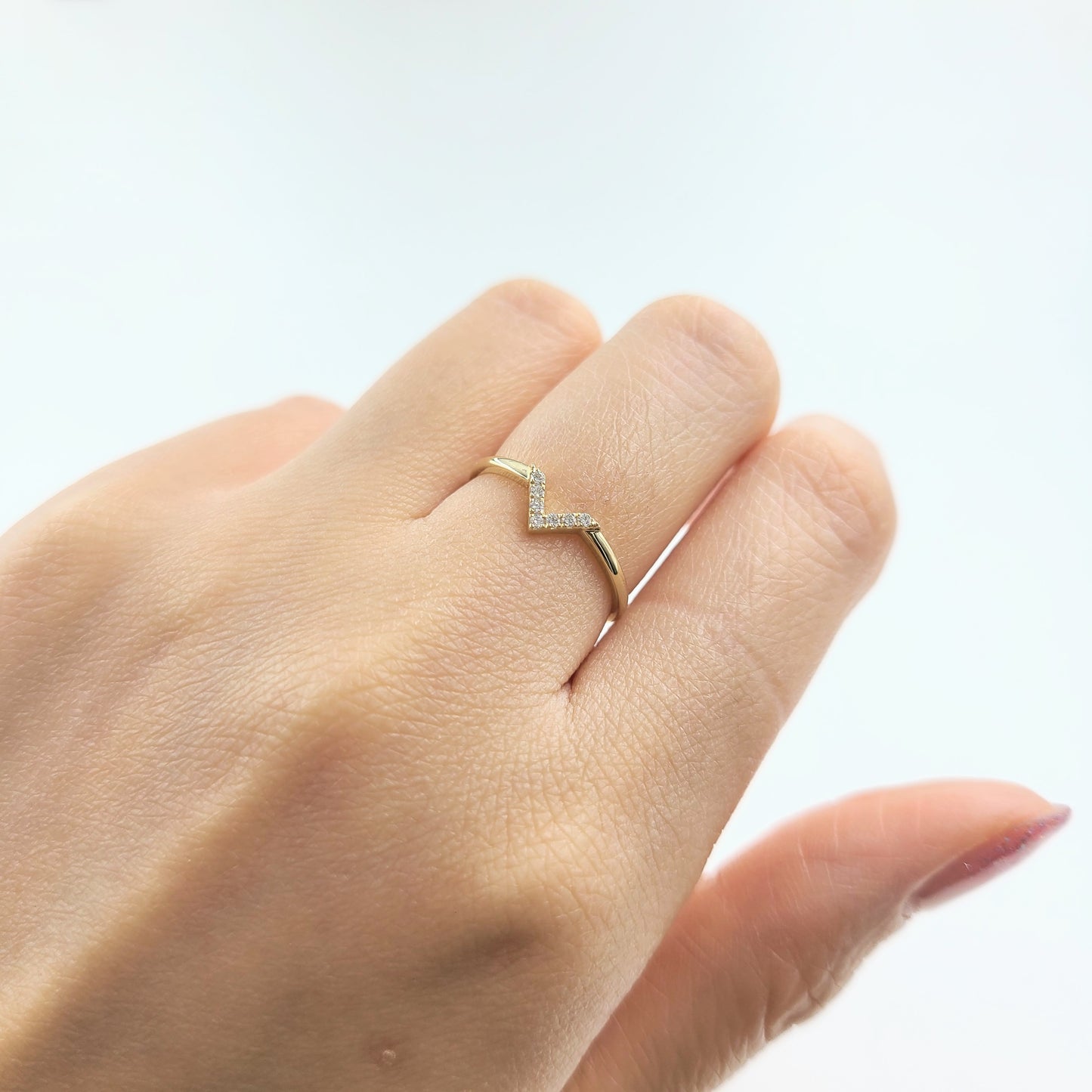 Mini V-shape Diamond Pave Ring / Stackable Ring