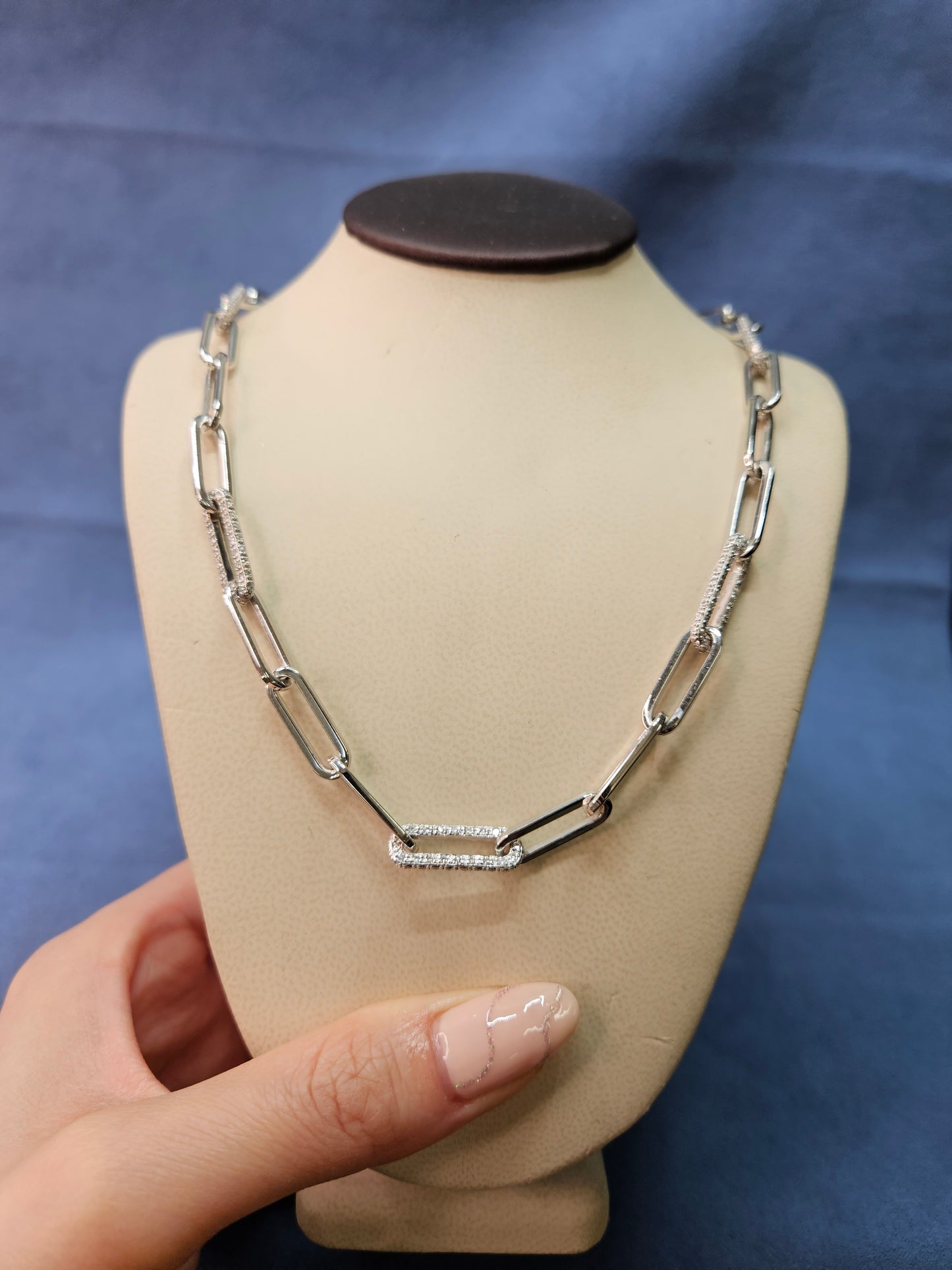 Paperclip Chain with Diamonds/ Paper Clip Chain Necklace Chain, Full Pave Diamonds Clip/ Paper Clip Gold Link