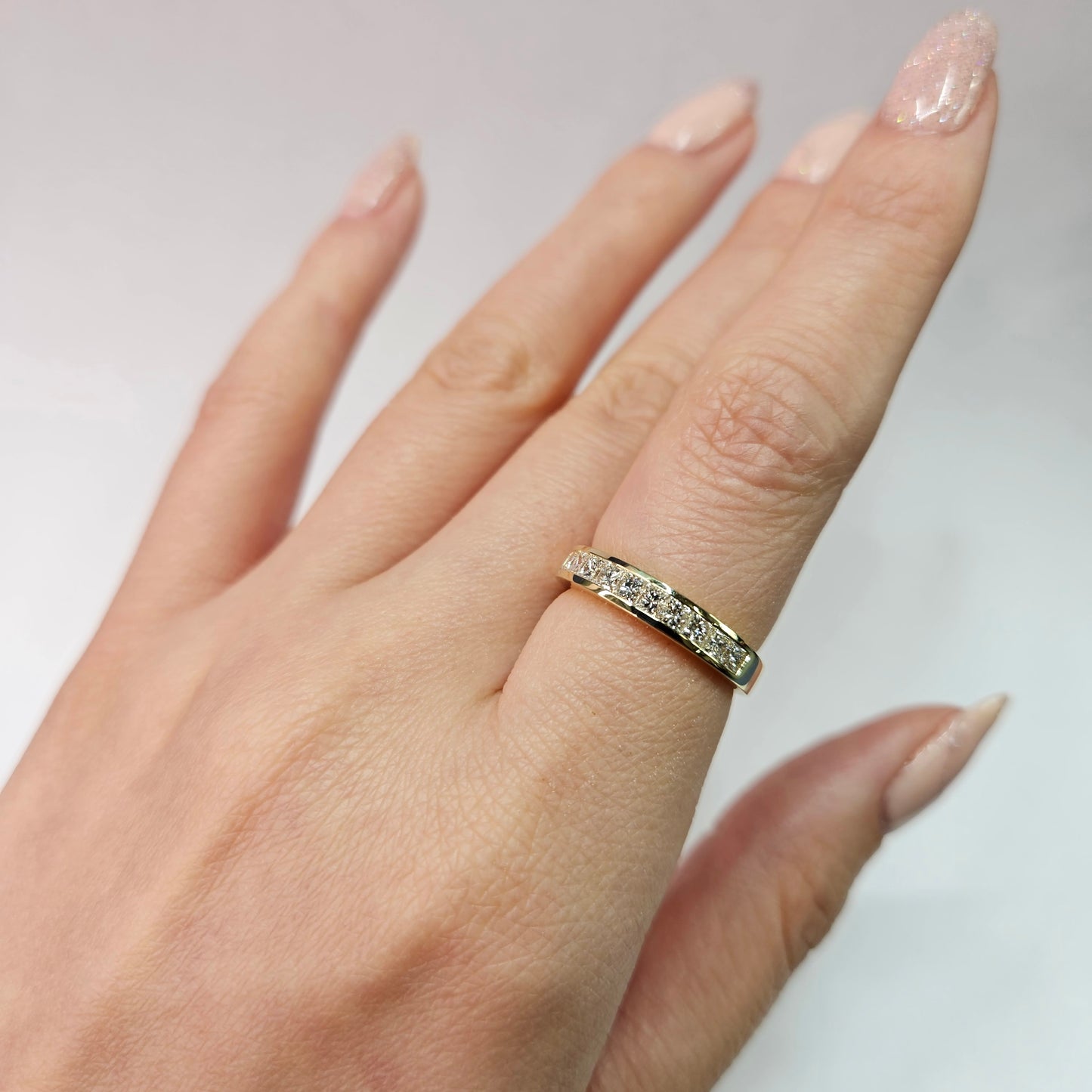 Princess Cut Diamond Half Eternity Band / Princess Cut Diamond wedding Band / Channel Set Diamond Wedding Band / Stackable Diamond Band
