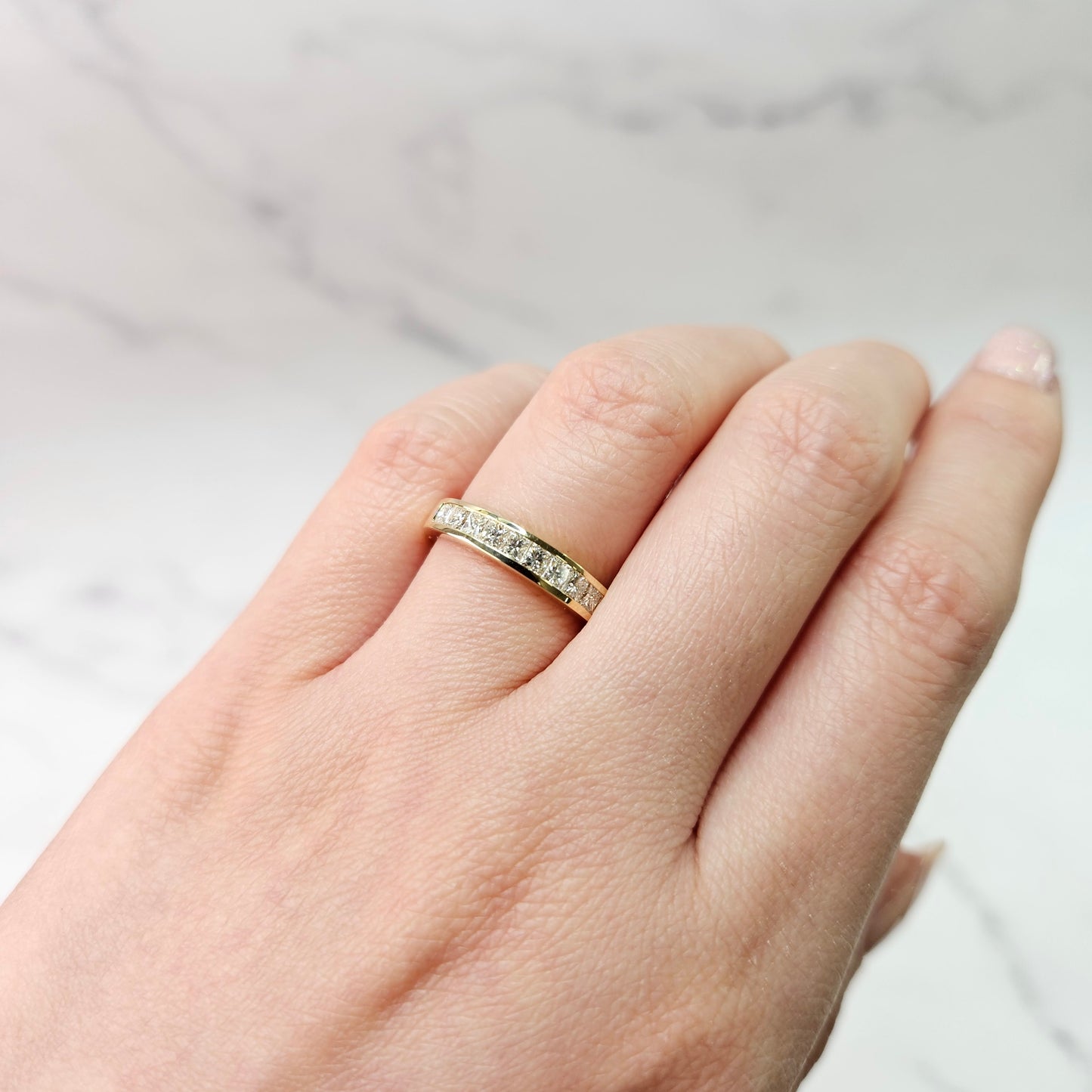 Princess Cut Diamond Half Eternity Band / Princess Cut Diamond wedding Band / Channel Set Diamond Wedding Band / Stackable Diamond Band