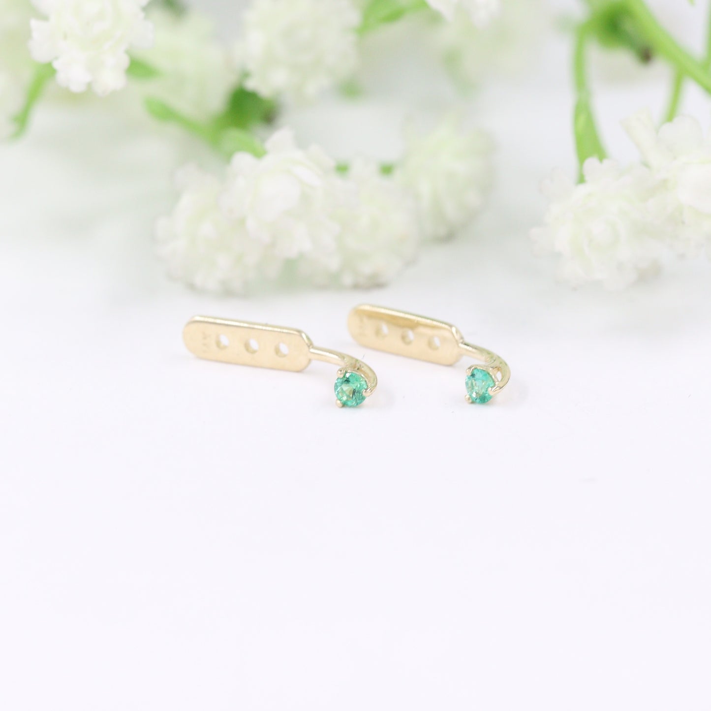 Natural Emerald Jacket Earrings 0.04ct/ Three Prong Set Emerald Earrings / Ear Jacket Earrings / Emerald Earrings
