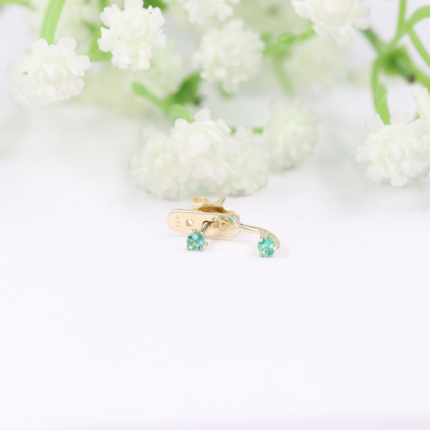 Natural Emerald Jacket Earrings 0.04ct/ Three Prong Set Emerald Earrings / Ear Jacket Earrings / Emerald Earrings