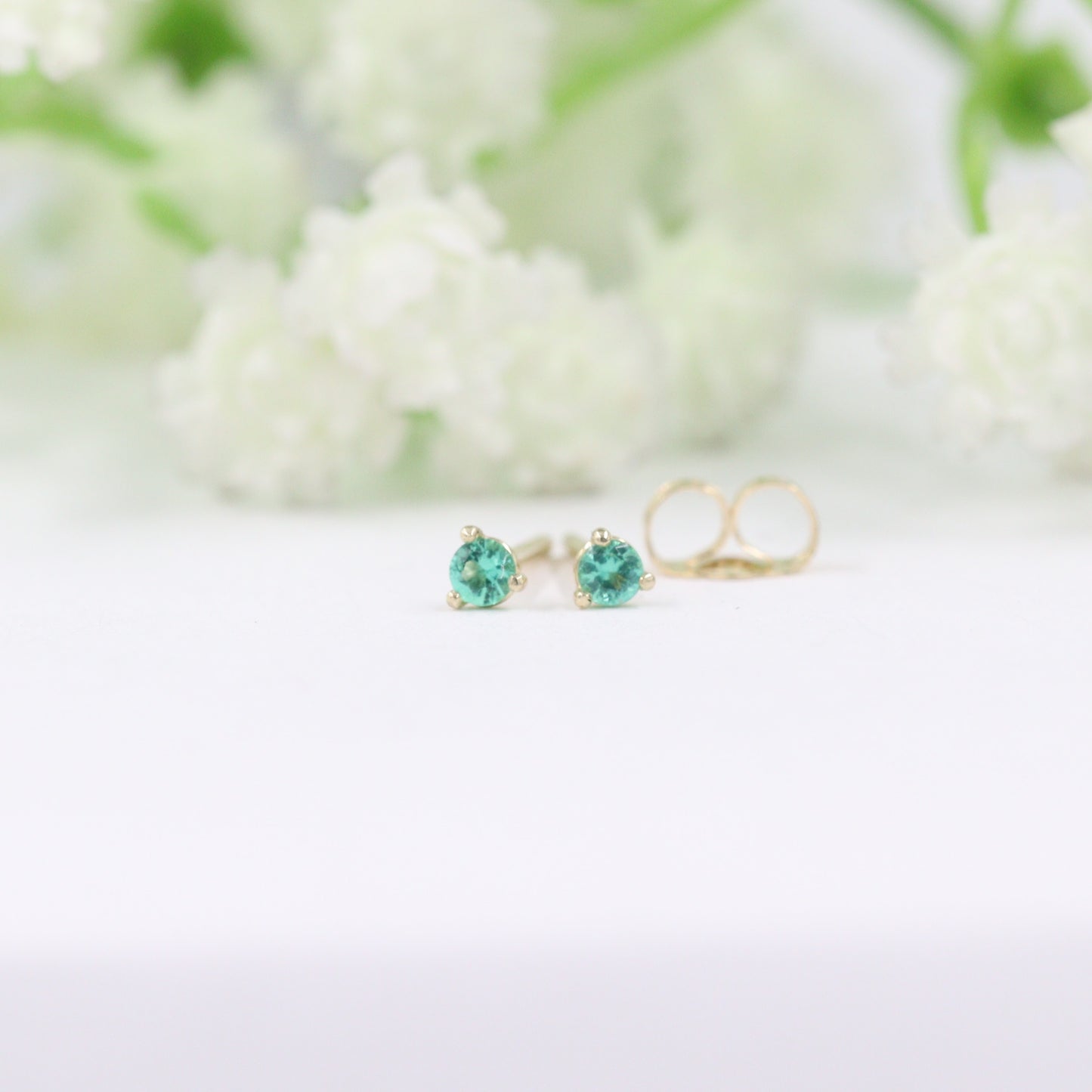 Natural Emerald Jacket Earrings 0.04ct/ Three Prong Set Emerald Earrings / Ear Jacket Earrings / Emerald Earrings