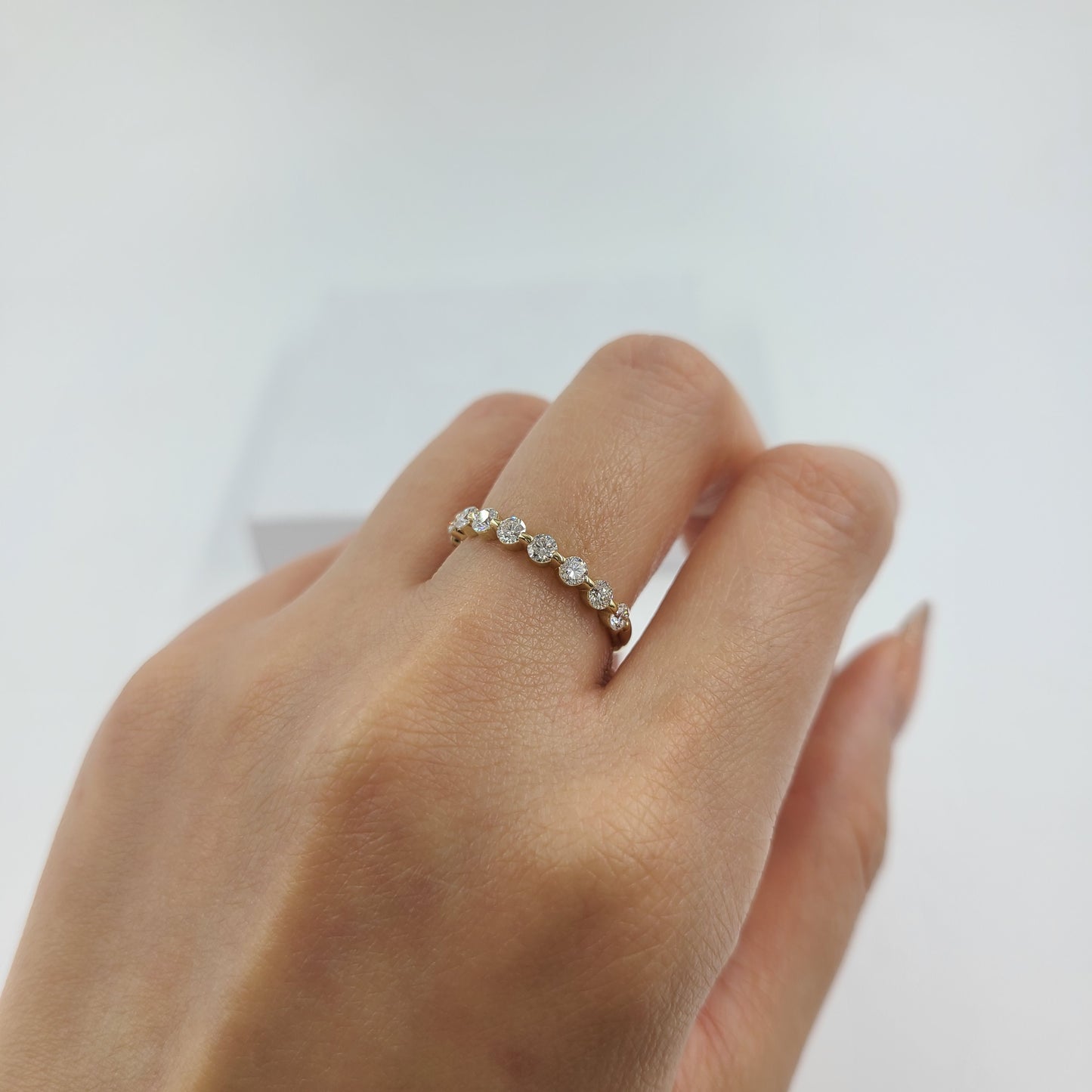 Half Diamond Single Prong Wedding Ring/Single Prong Half Eternity Band/Stackable 9stones Diamond Wedding Ring/Gift for her/Anniversary Gift