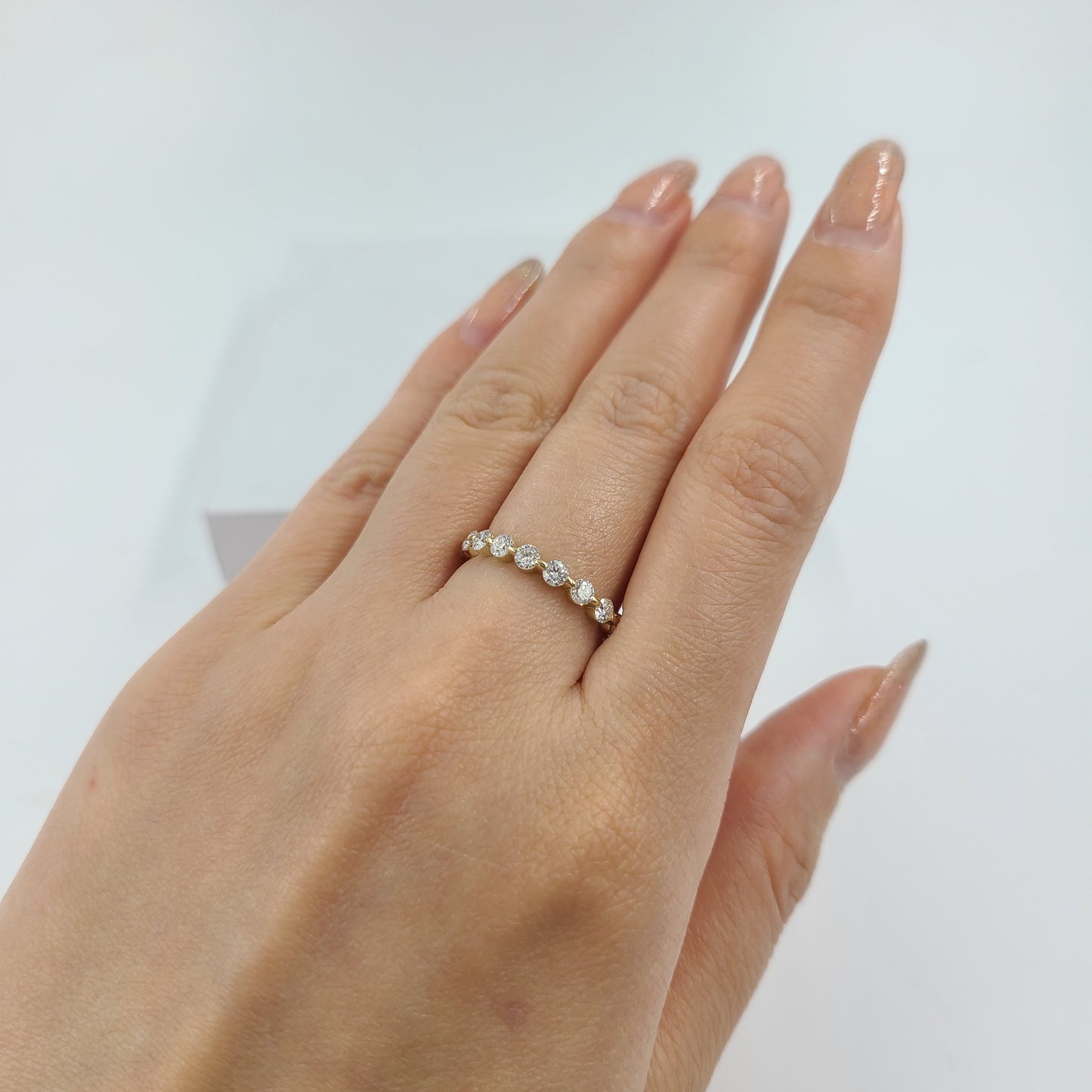 Half Diamond Single Prong Wedding Ring/Single Prong Half Eternity Band/Stackable 9stones Diamond Wedding Ring/Gift for her/Anniversary Gift