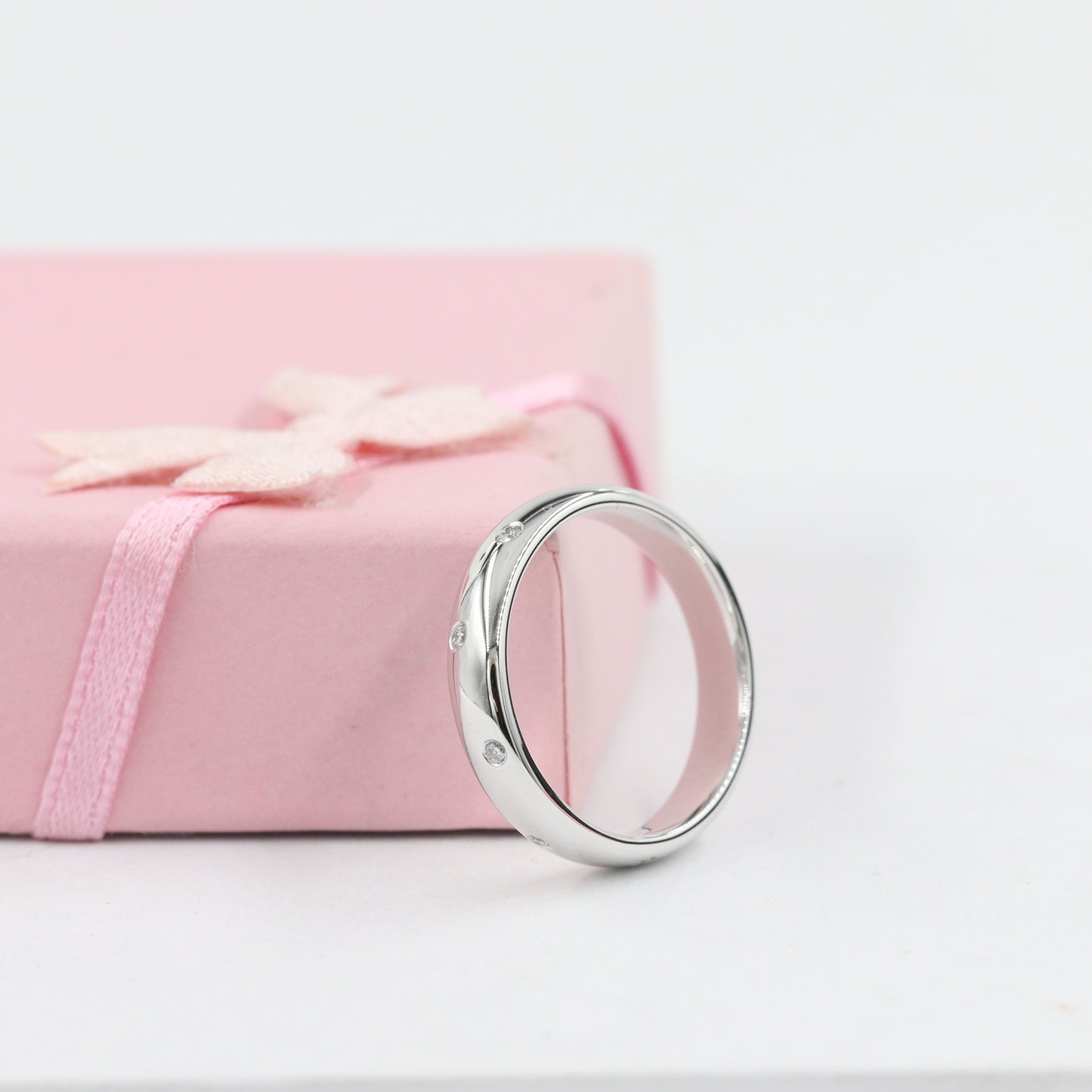 14K Gold Natural Diamond Wedding Band: Stackable Eternity Ring - 4mm Dome Anniversary Ring