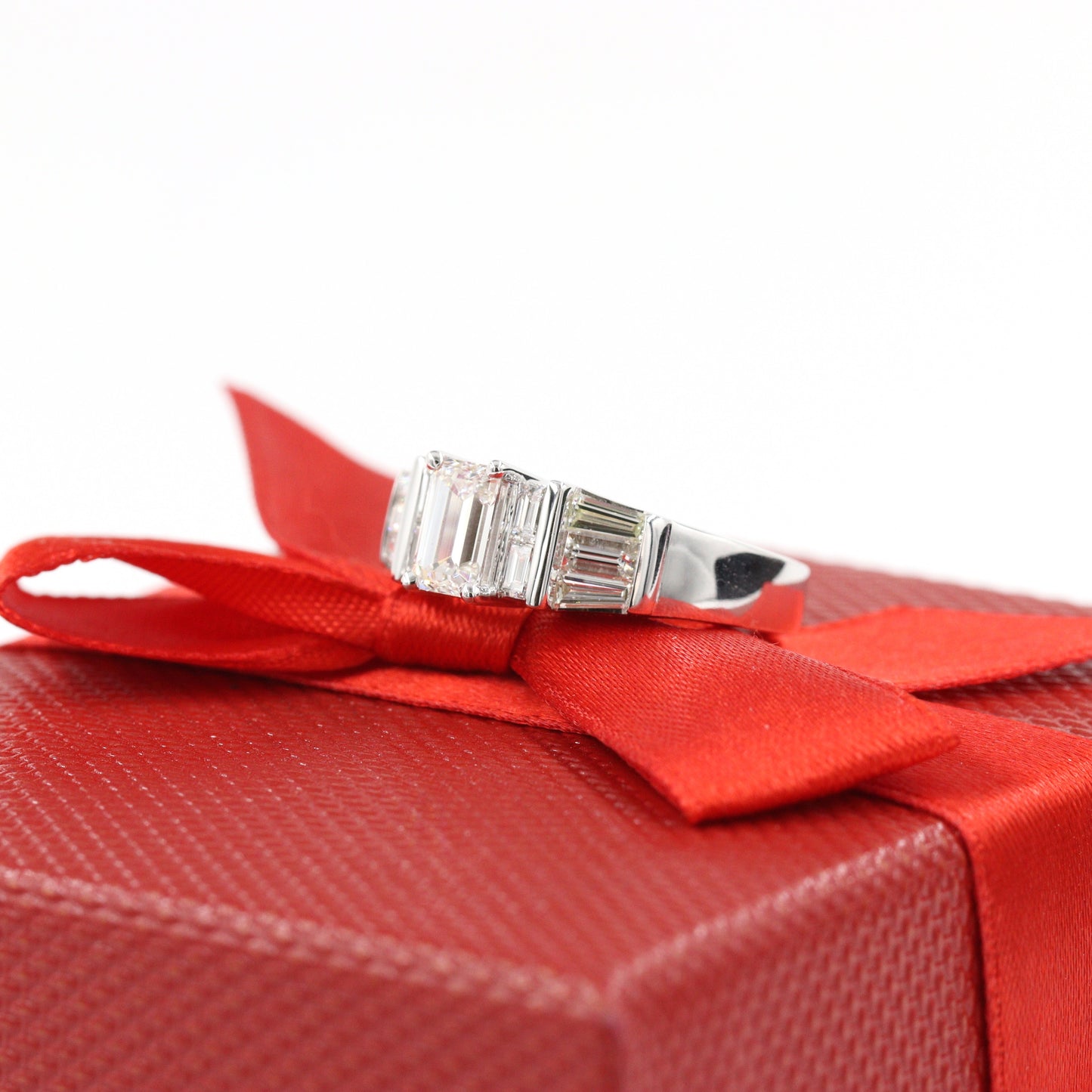 Total 1.7ct Emerald Cut Diamond Engagement Ring/Classic Diamond Engagement ring/ 0.9ct GIA CERTIFIED Center Stone