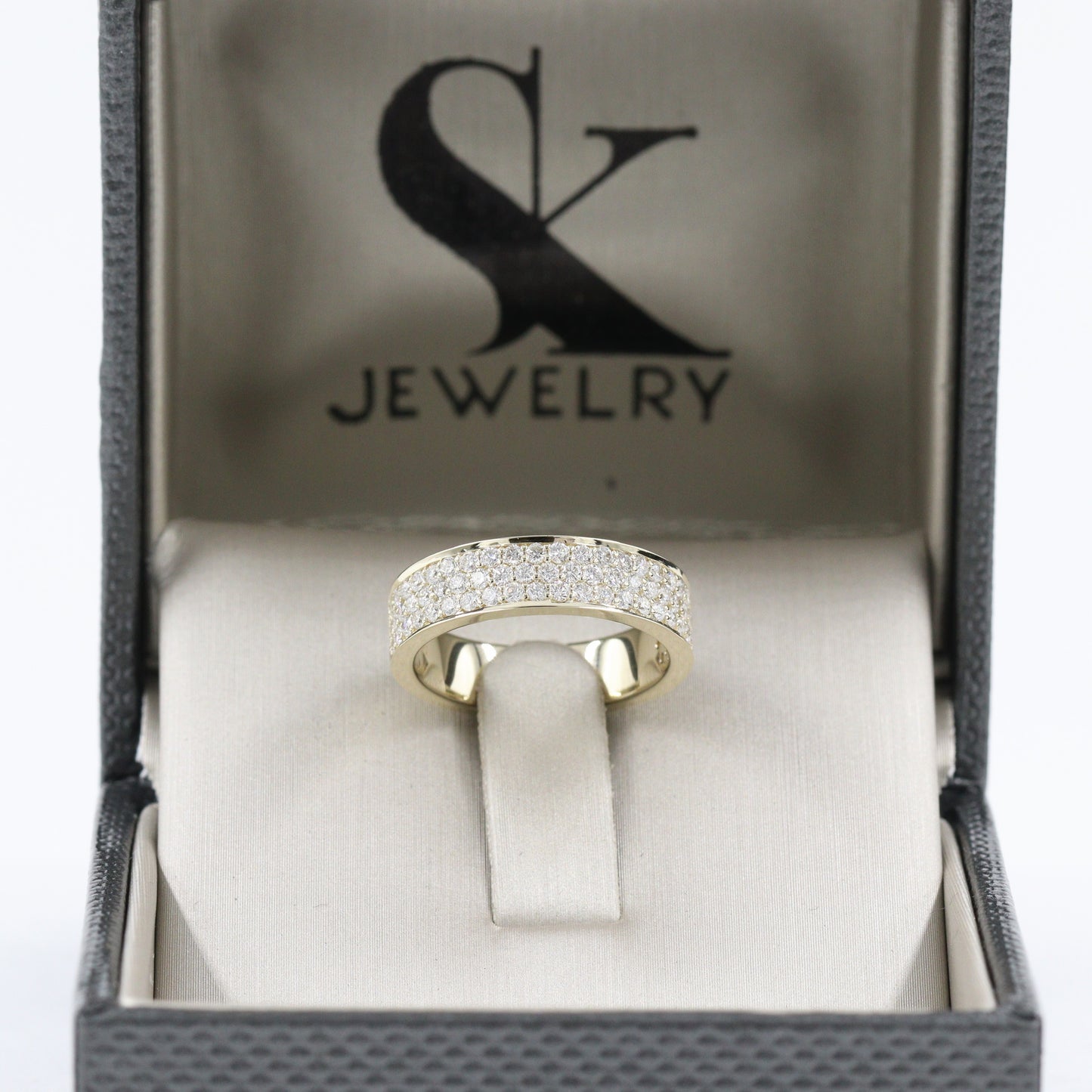 14K Gold Natural Diamond Eternity 5mm Band: Diamond Wedding Band - Triple Row Anniversary Ring