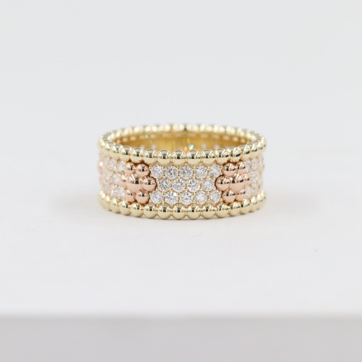 14K Yellow & Rose gold Triple Row Diamond Eternity Ring/Unique 3 Row Diamond Band/Double Bead Diamond Ring/Antique Anniversary Diamond ring