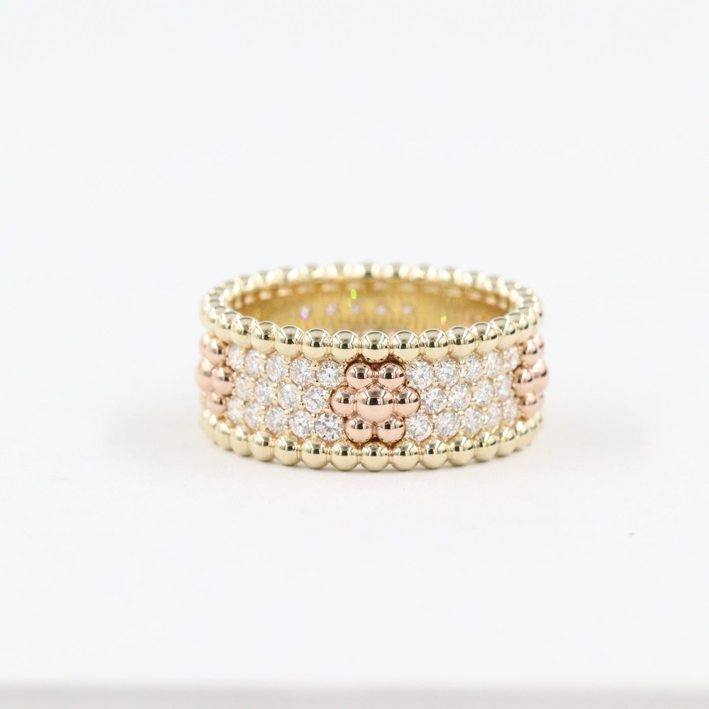 14K Yellow & Rose gold Triple Row Diamond Eternity Ring/Unique 3 Row Diamond Band/Double Bead Diamond Ring/Antique Anniversary Diamond ring