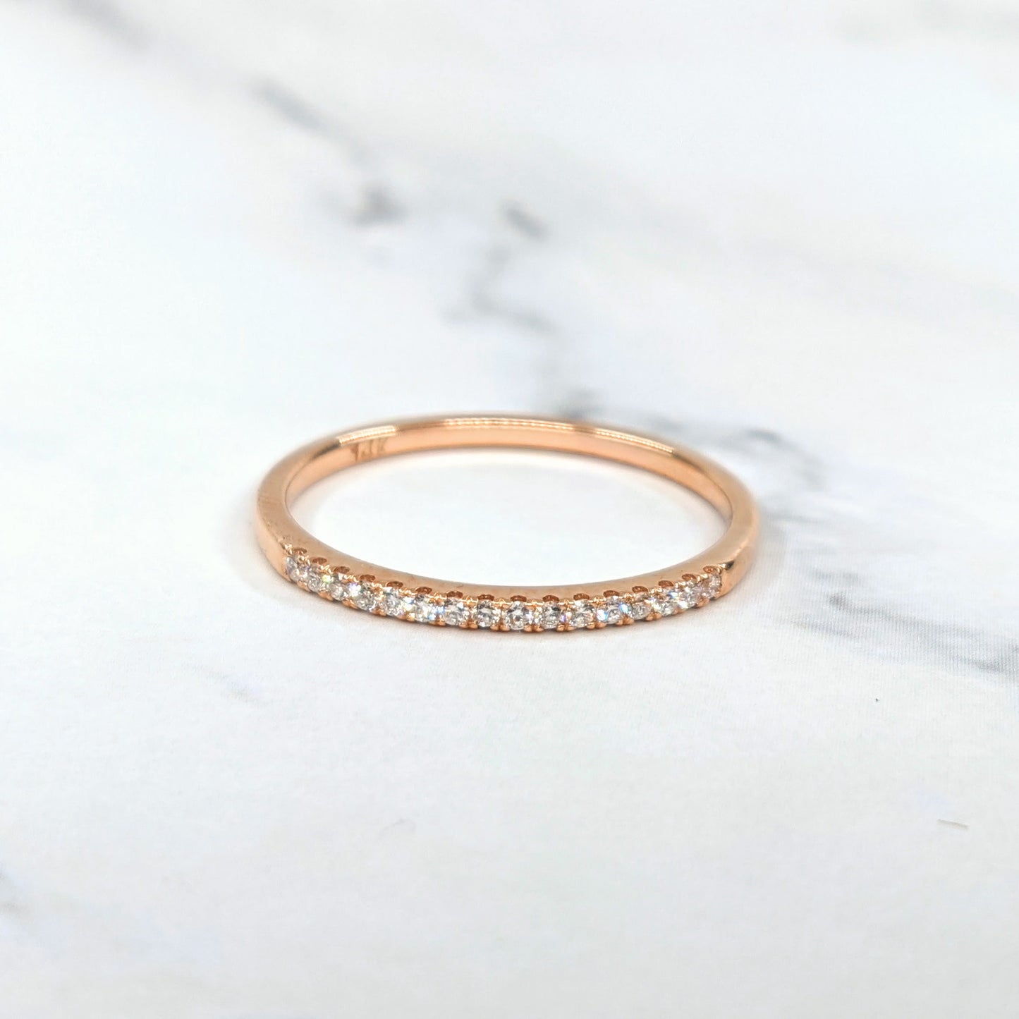Half Diamond Wedding Band/Half Diamond ring/Stackable Flat-Sided Court Ring Band/Half Diamond Band/14K gold Diamond Band/Diamond Band