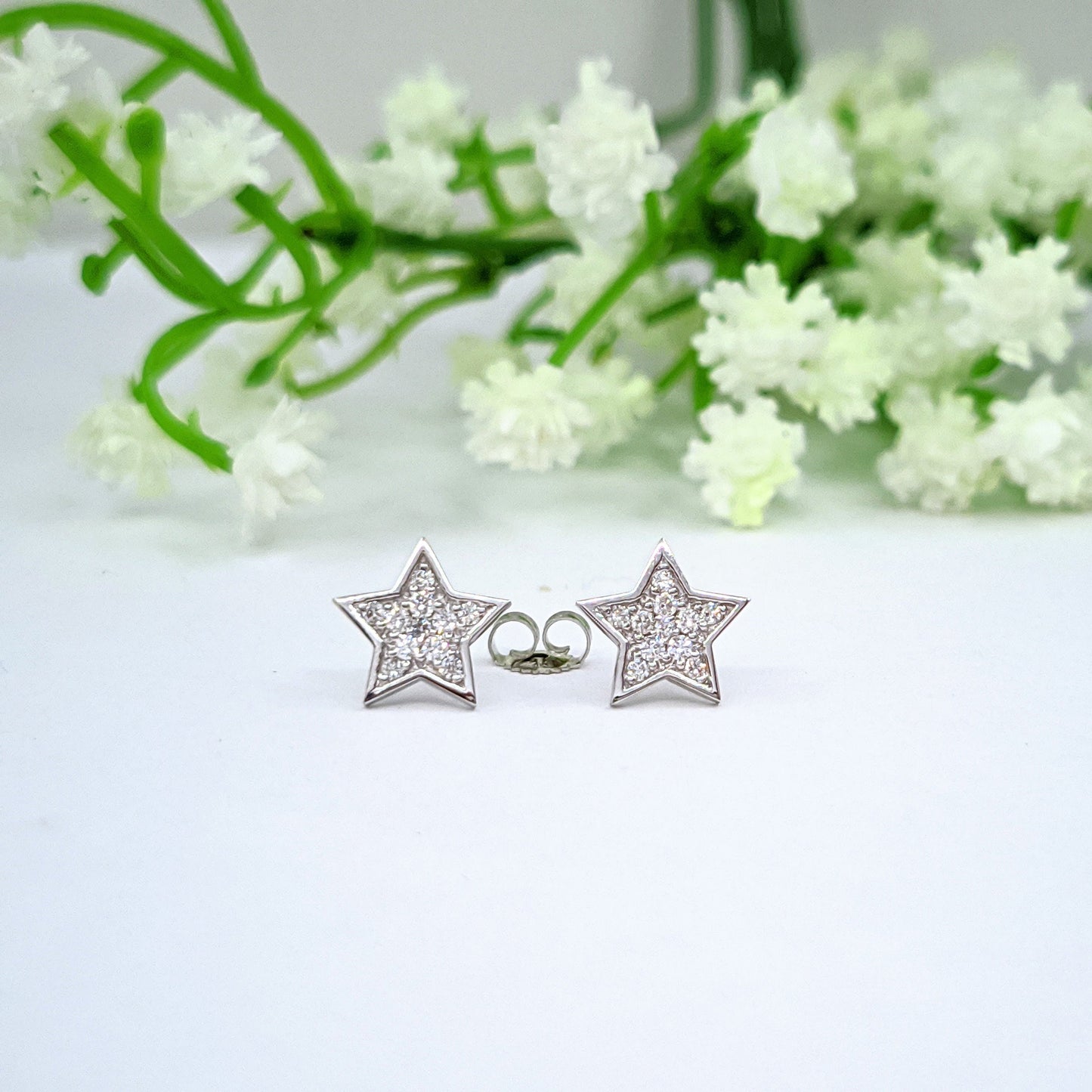 Natural Diamond Star Earrings/ Star Diamond Stud Earrings/Platinum,14K,18K gold Diamond Star Earrings/ Anniversary gift