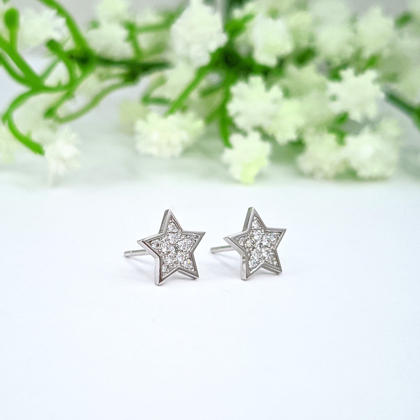 Natural Diamond Star Earrings/ Star Diamond Stud Earrings/Platinum,14K,18K gold Diamond Star Earrings/ Anniversary gift