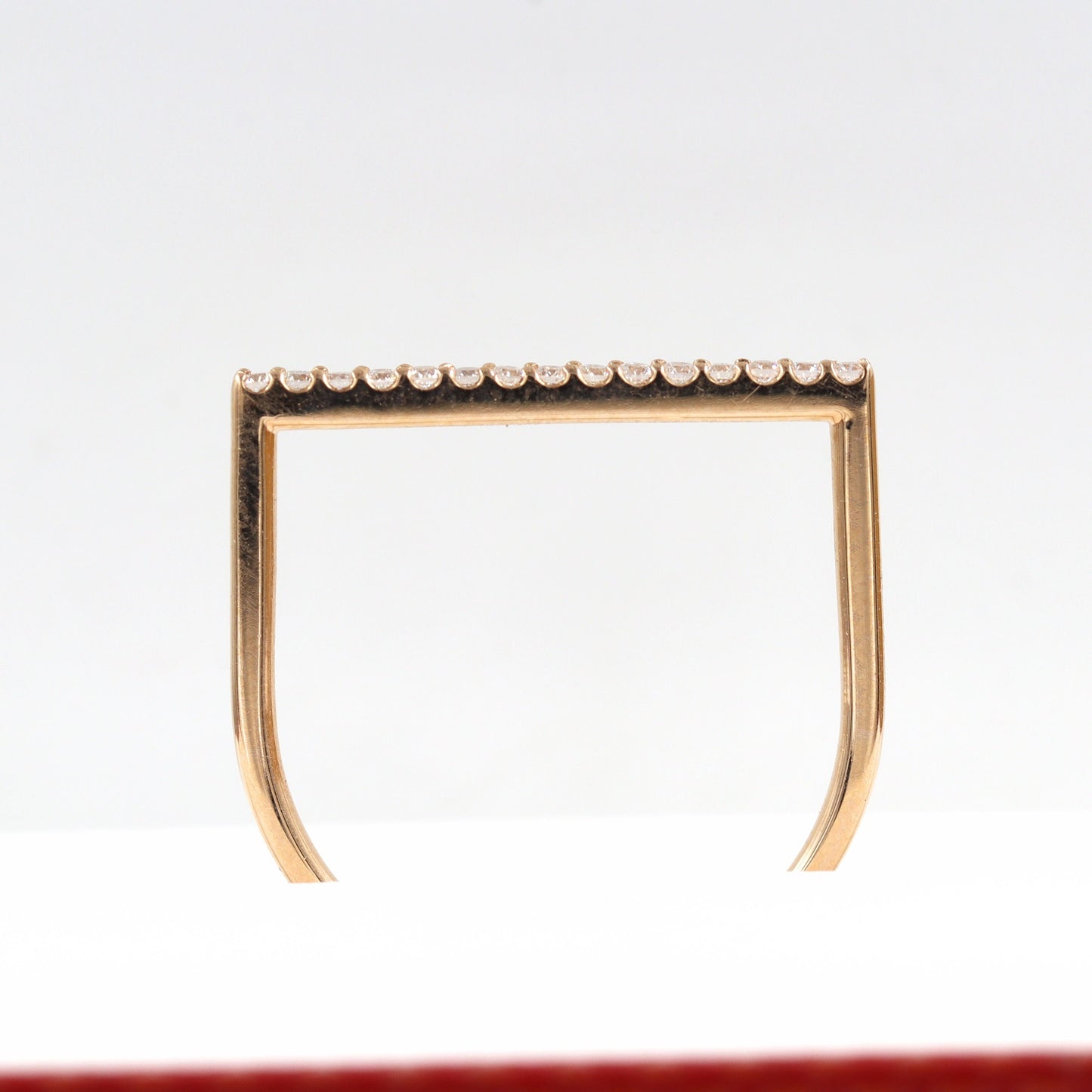 Flat Top Natural Round Diamond Ring/ D Shaped Engagement Ring/ 14K Gold Bar Diamond Ring/ Diamond Promise Ring/ Diamond Wedding Ring/Gift for her