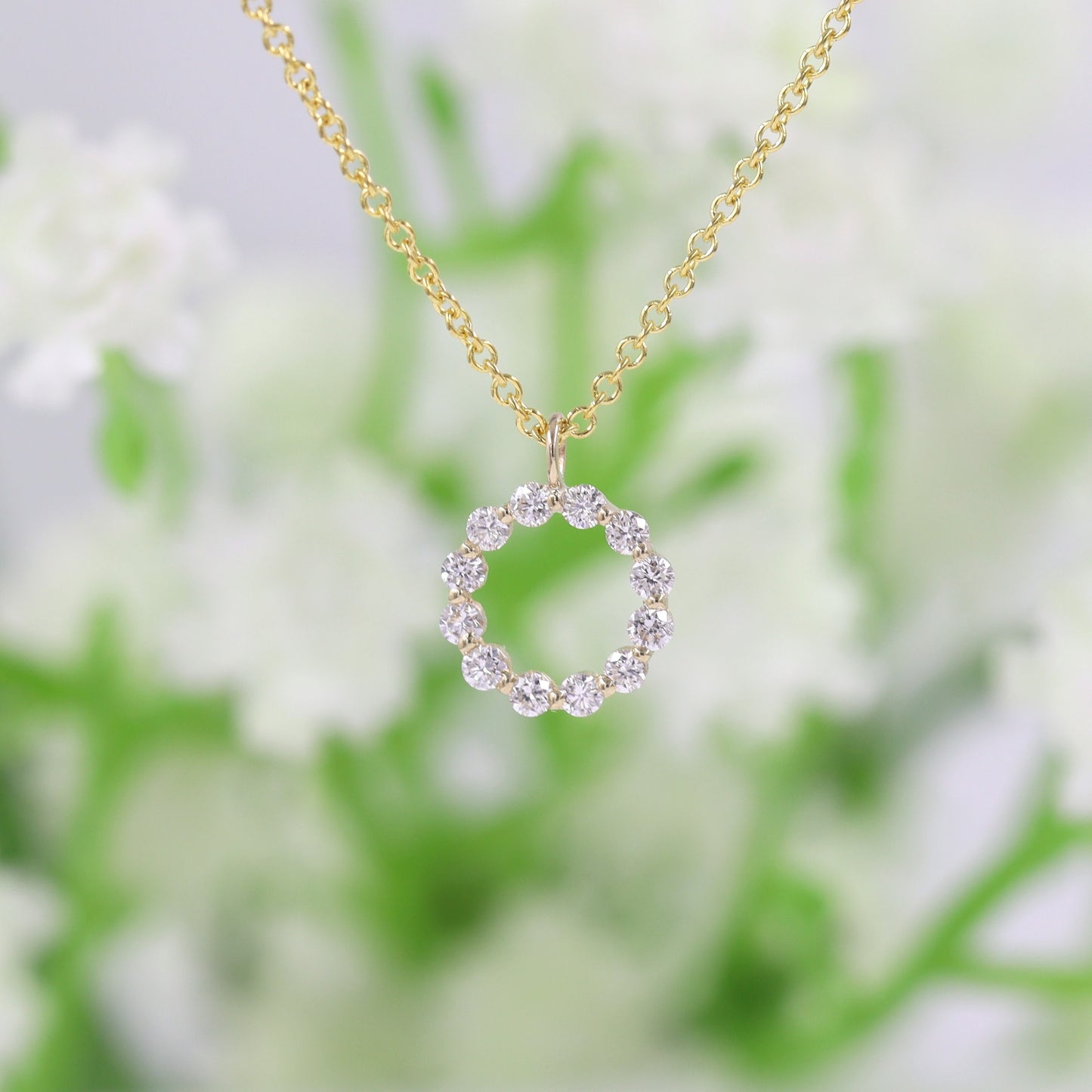 Natural Diamond Pendant / 14k Gold Diamond Necklace / Diamond Circle Necklace / Circle Diamond small Charm / Anniversary Gift for Her