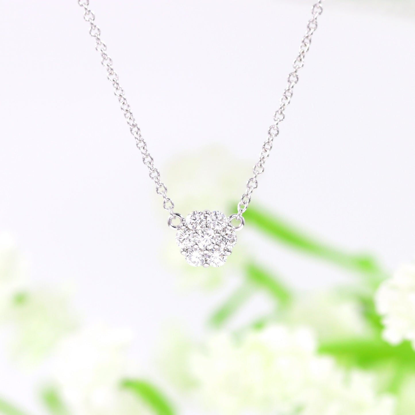 Diamond Necklace / Flower Diamond Charm / Flower Pendant / 14K Solid Gold Natural Diamond Necklace/ Anniversary Gift / Gift for Her
