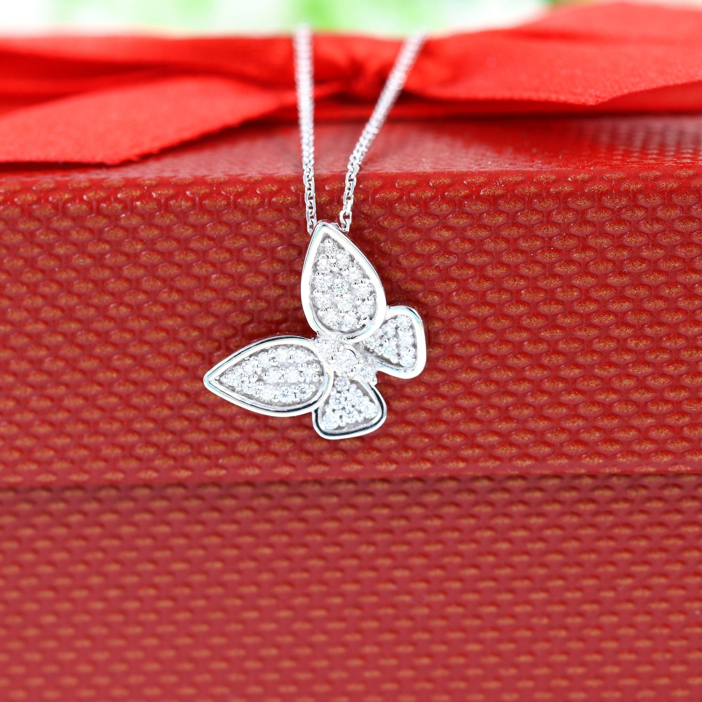 Butterfly Charm Pendant Diamond Necklace / Unique Necklace/ Natural Brilliant Diamond Butterfly Charm/ 14K Gold Necklace/ Anniversary Gift