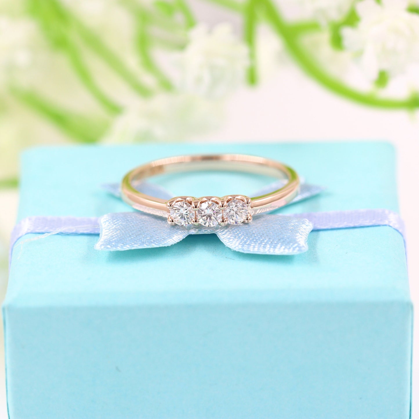 3 Diamonds Ring/ Stackable Diamond Band/ Proposal Diamond Band/ Anniversary Band/ Gift for her