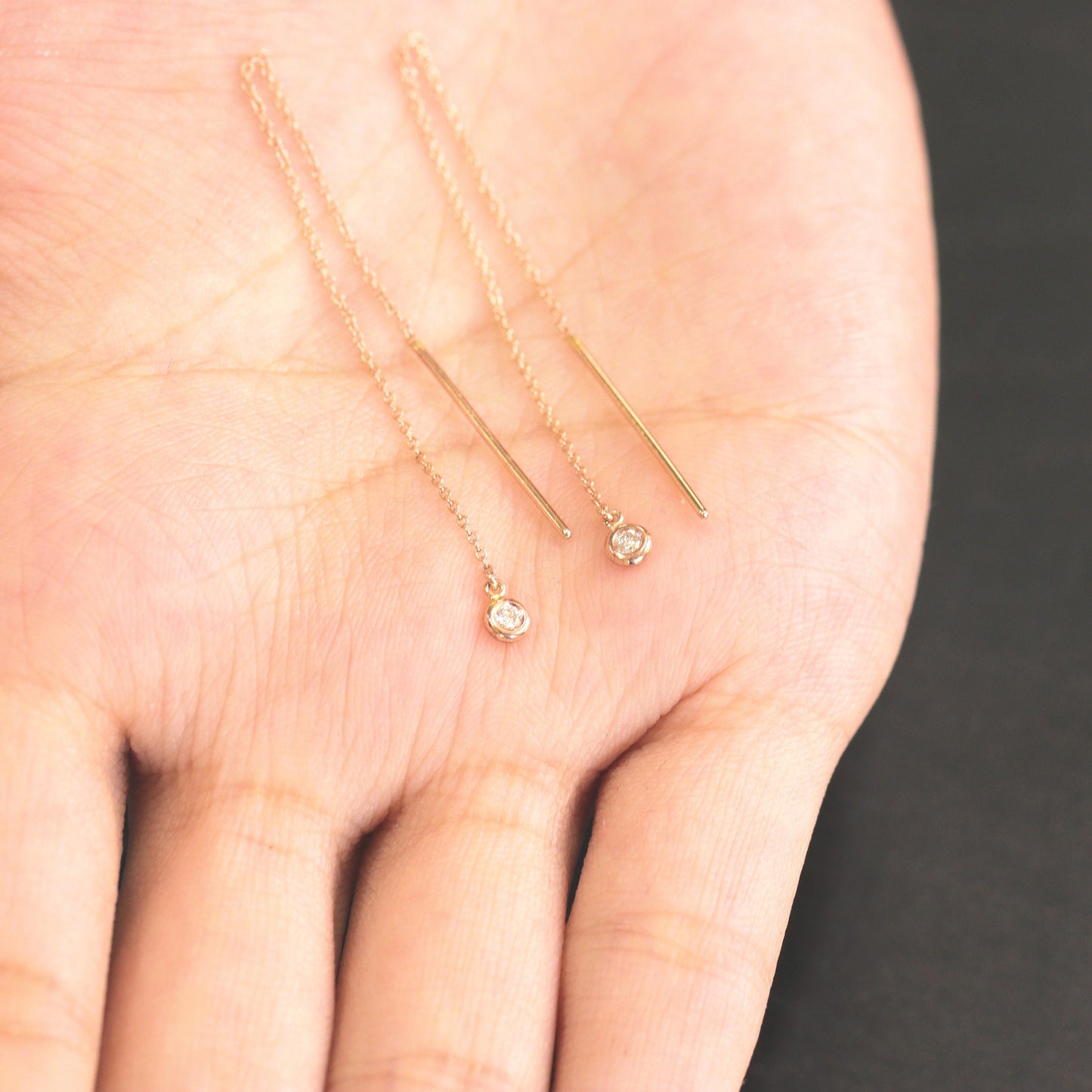 Bezel Set Diamond Drop Dangle Handmade Earrings/ 14K Solid Gold Diamond Dangle Earrings/Unique Minimalist Drop Earrings/Diamond Drop Earring