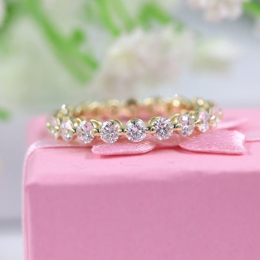 2ct Round Diamond Single Prong Wedding Band /Natural Diamond Ring/ Full Eternity Diamond Ring/ Diamond Wedding Ring/ Engagement Ring/ Diamond Band