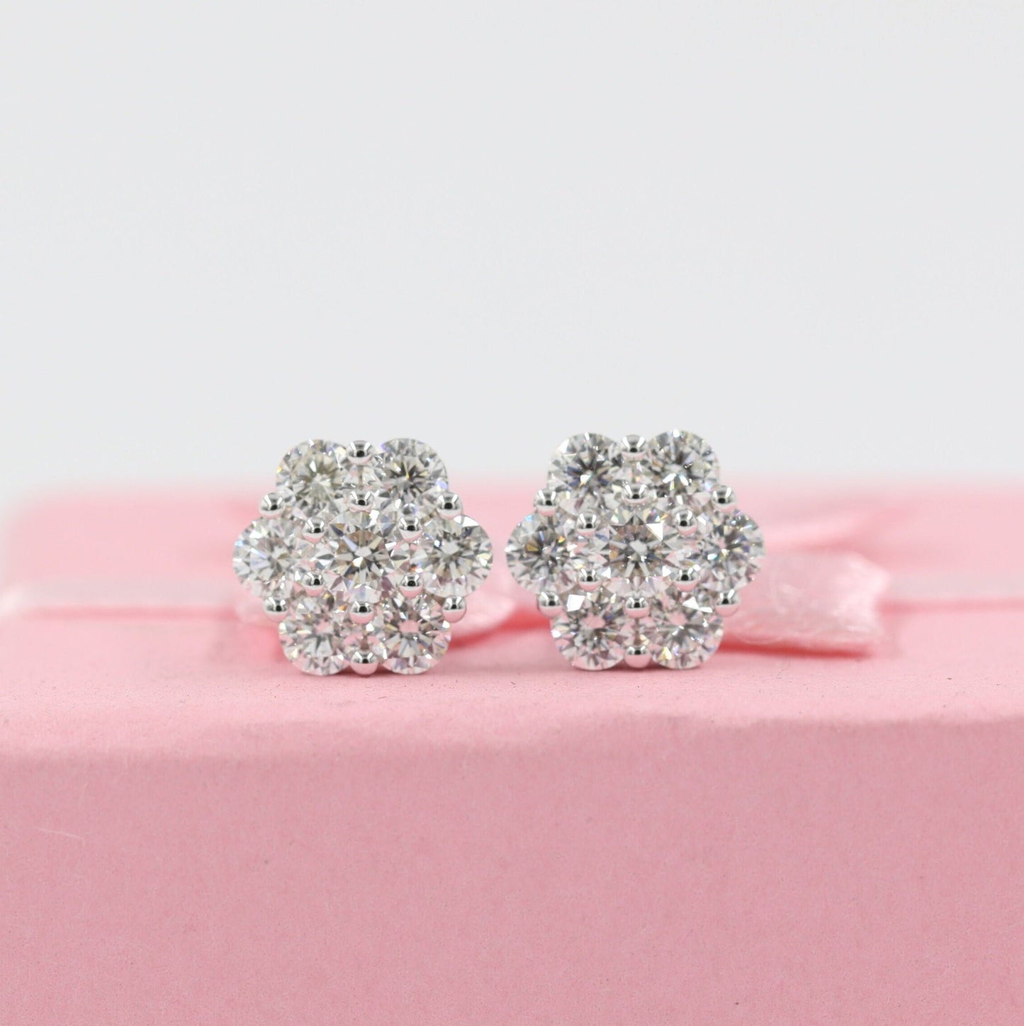 1.1ct Diamond Cluster Earrings/Natural Diamond  European lock closure Earrings / 14K ,18K gold Halo 8.2mm Stud Earrings/Anniversary gift