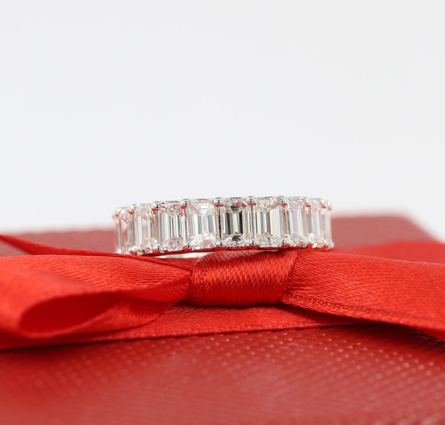 5.4ct Emerald Cut Diamond U Shape Band (Width 5.1mm)/Emerald Cut Diamond Wedding Band/Stackable Full Eternity Diamond Band/Anniversary gift