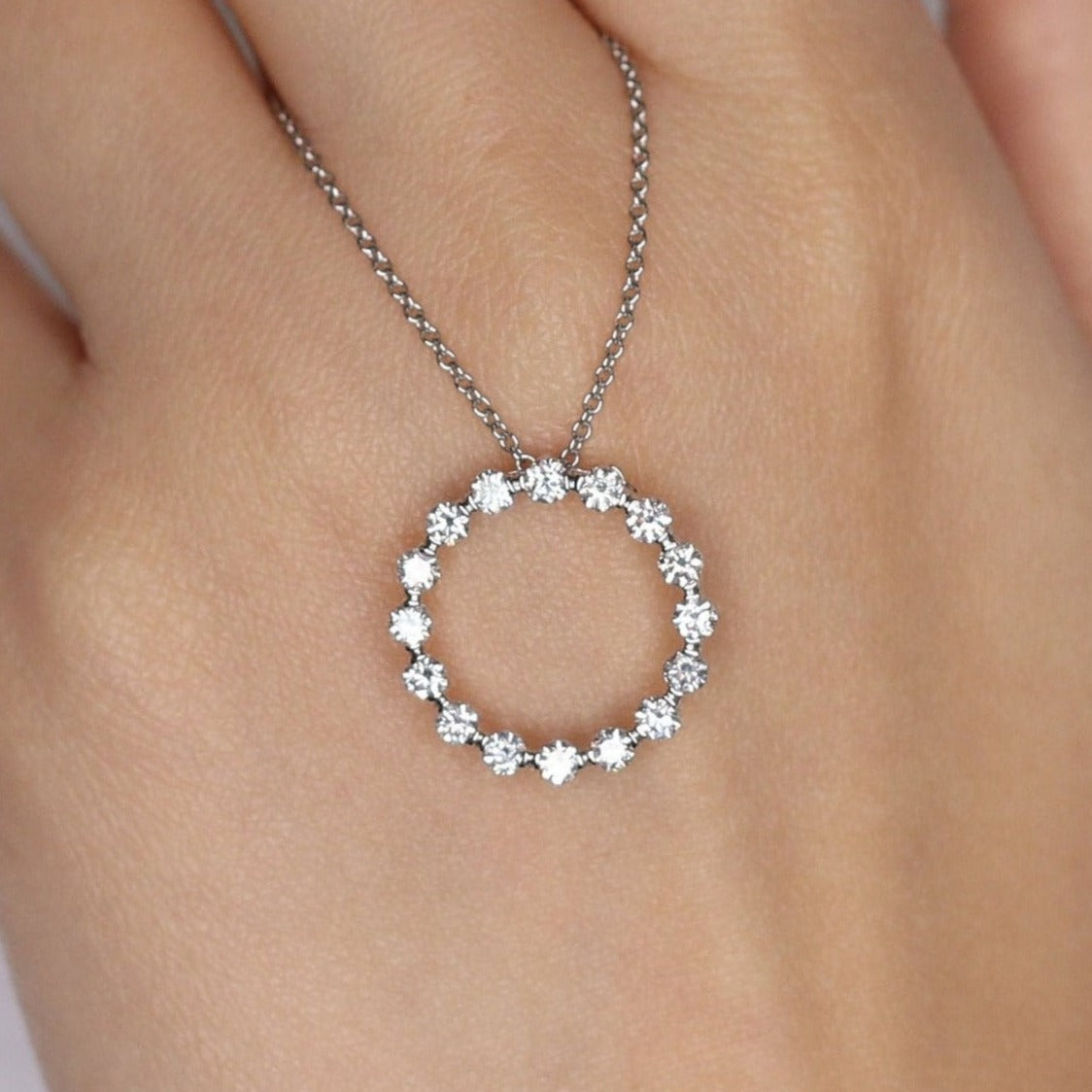 1ct Round Natural Diamond Pendant/Eternity Diamond Necklace/Circle Necklace/14K Gold Simple Necklace/Anniversary Gift/Gift for Her