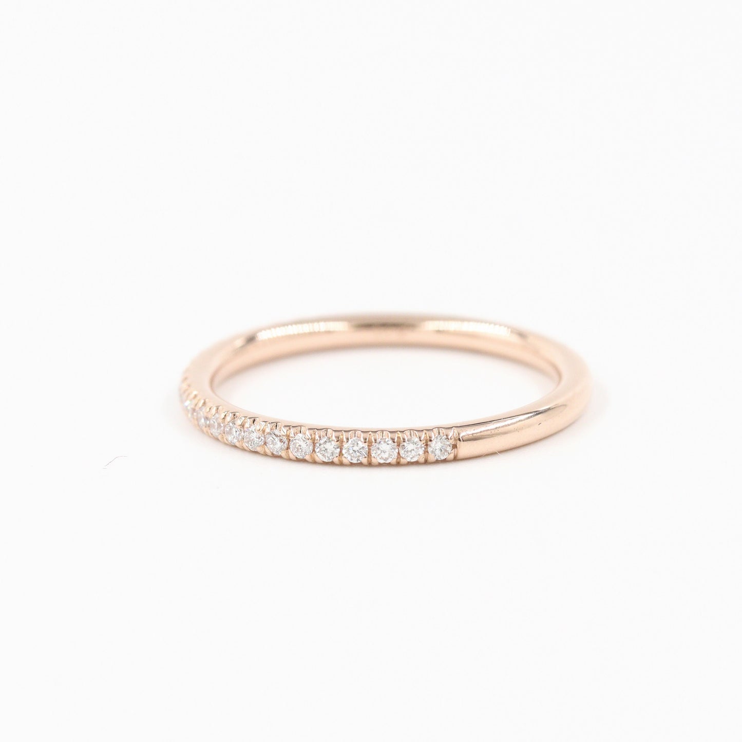 Half Diamond Eternity Ring/1.6mm Halo Diamond Band/Half Diamond Bend/Stackable Diamond Ring /Diamond Wedding Band /Rose, White, Yellow Gold