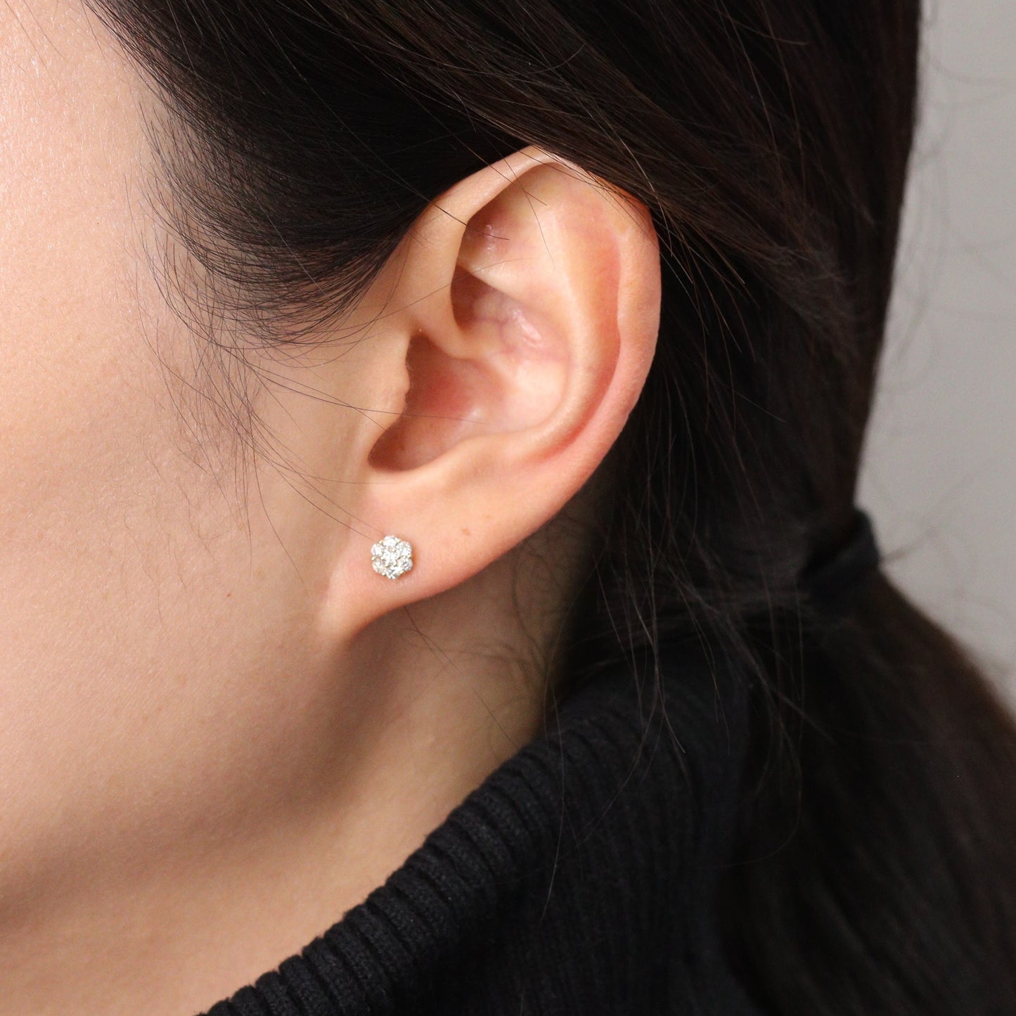 Natural Diamond Flower Earrings/ Diamond Stud Flower Earrings/ 14k gold Diamond Earring/ dainty Diamond Earring/ Anniversary gift