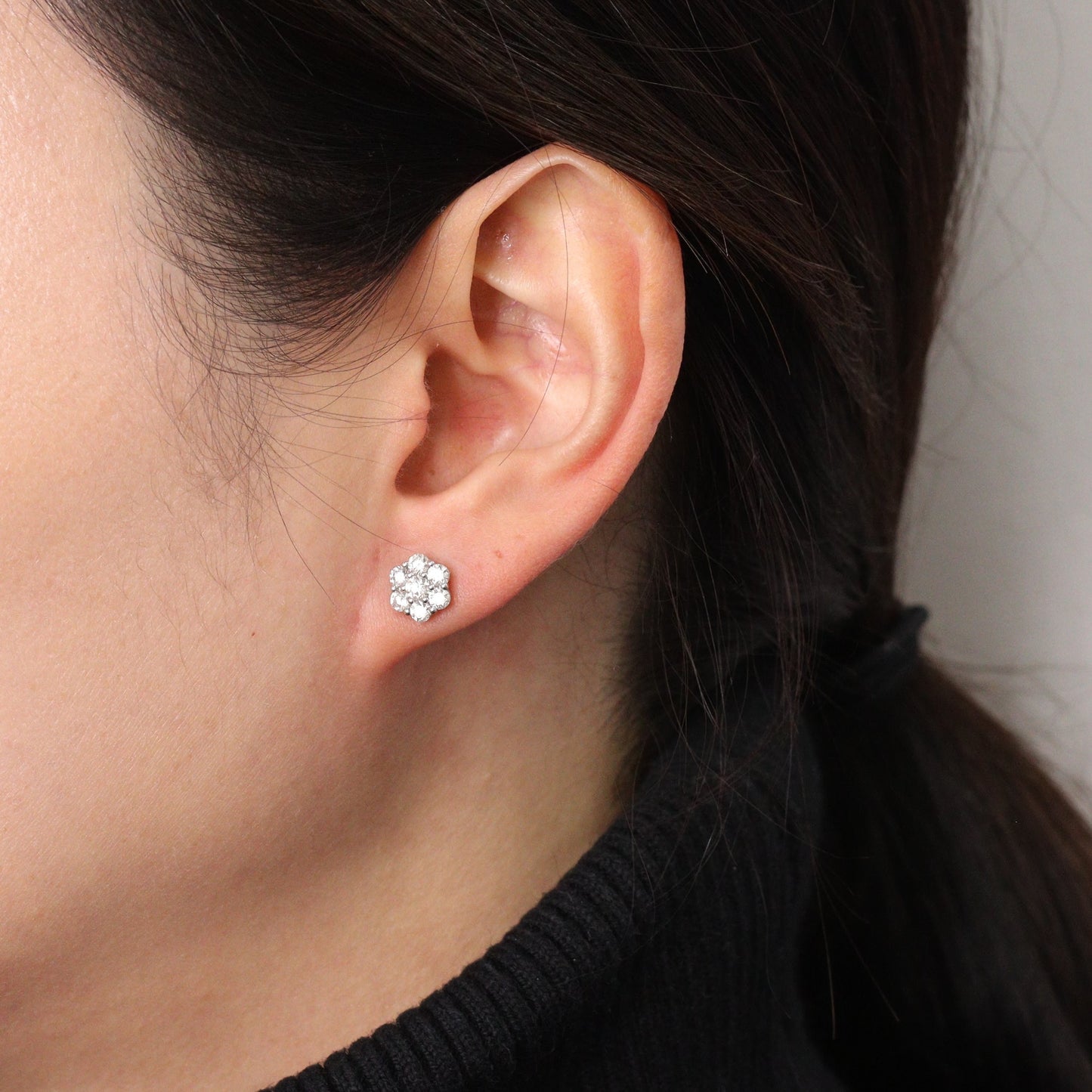 1.1ct Diamond Cluster Earrings/Natural Diamond  European lock closure Earrings / 14K ,18K gold Halo 8.2mm Stud Earrings/Anniversary gift