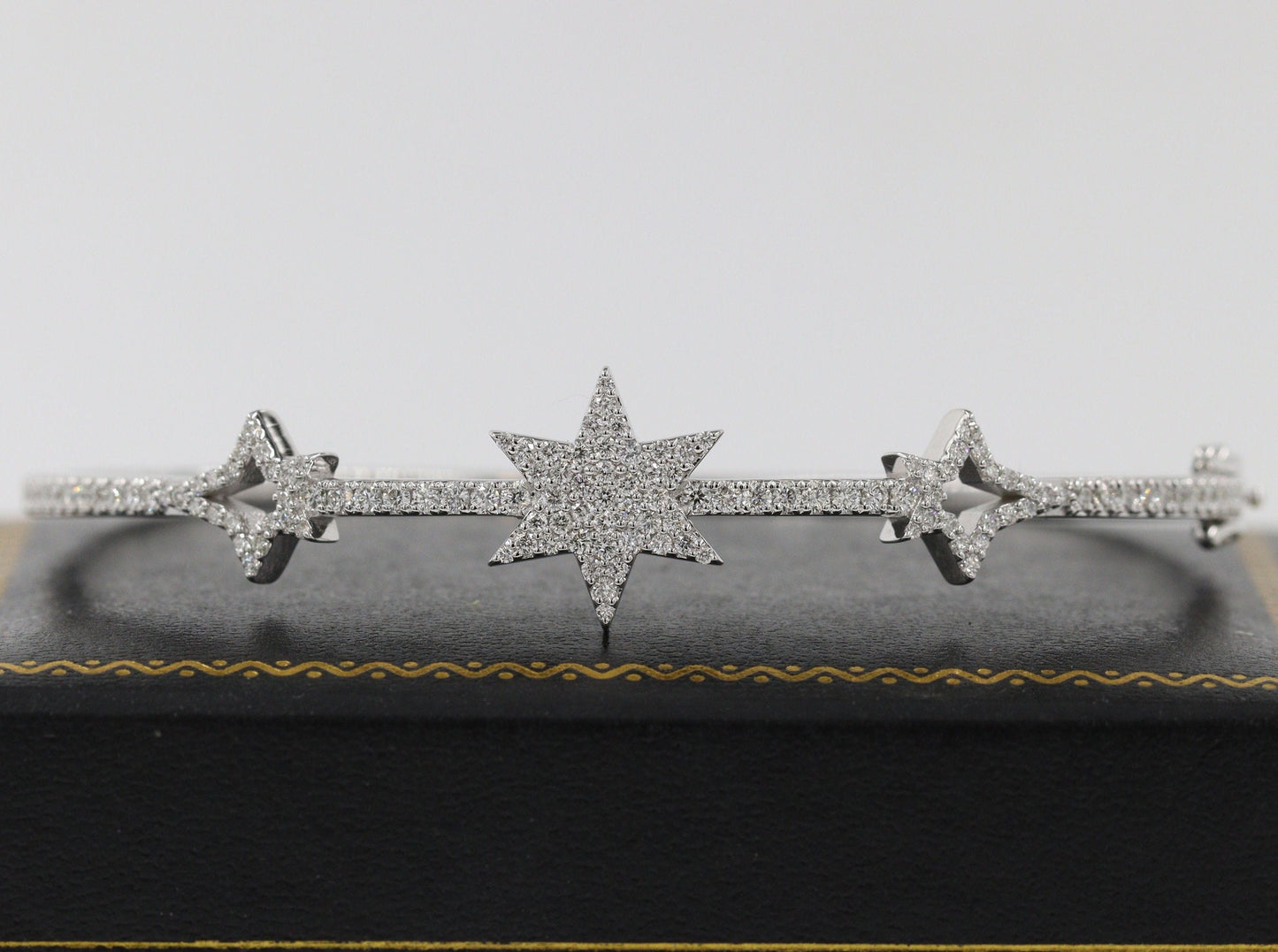 Natural Round Diamond Bangle / Star Diamond Pave Bangle/ Three Stars Diamond Bracelet / Anniversary gift