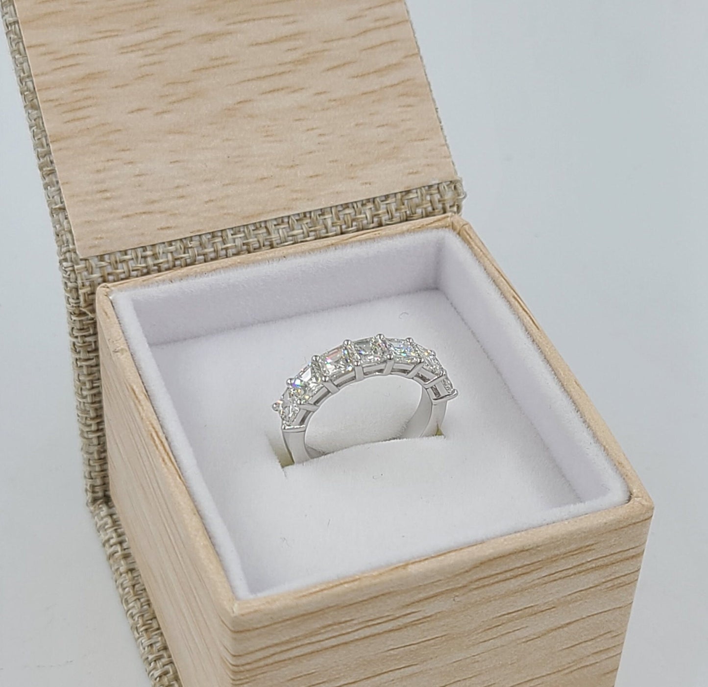 Asscher Cut 2.1ct Diamond Eternity Wedding ring/ Diamond Half Eternity Wedding Band / Square Half Eternity Ring/ Width 4.5mm/ gifts for her