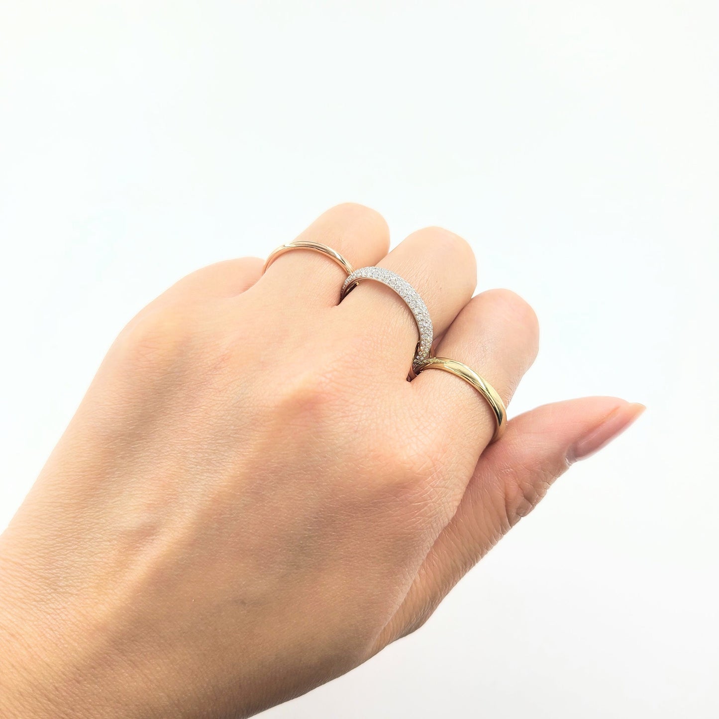 Stacking Rings with Connectors/Yellow Rose White gold 3 Bands with 2 connectors/3.3 mm Width Diamond Rings/Sean's Bundle of 3 Rings