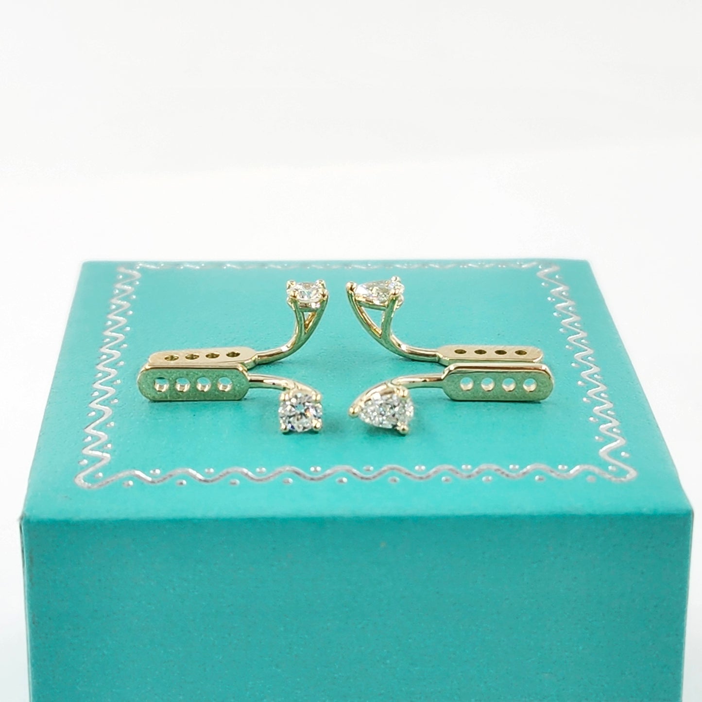 14K Gold Natural Diamond Jacket Earring : 0.11ct Four Prong Setting earring jacket  - Anniversary gifts