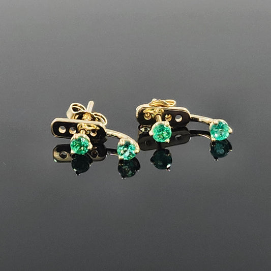 14K Gold Round Emerald Jacket Earrings: 0.1ct Natural Round Emerald Prong Studs - Anniversary gifts