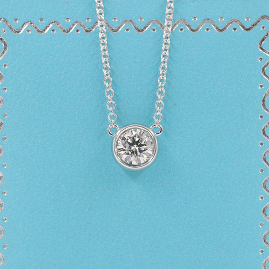 14K Gold 0.5ct Natural Diamond Solitaire Bezel Necklace - Anniversary gift