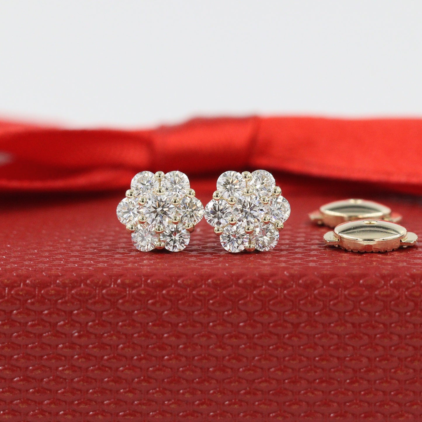 14K Gold Natural Diamond Cluster Earrings:14K,18K gold 0.75ct Halo Stud Earrings - Anniversary gift