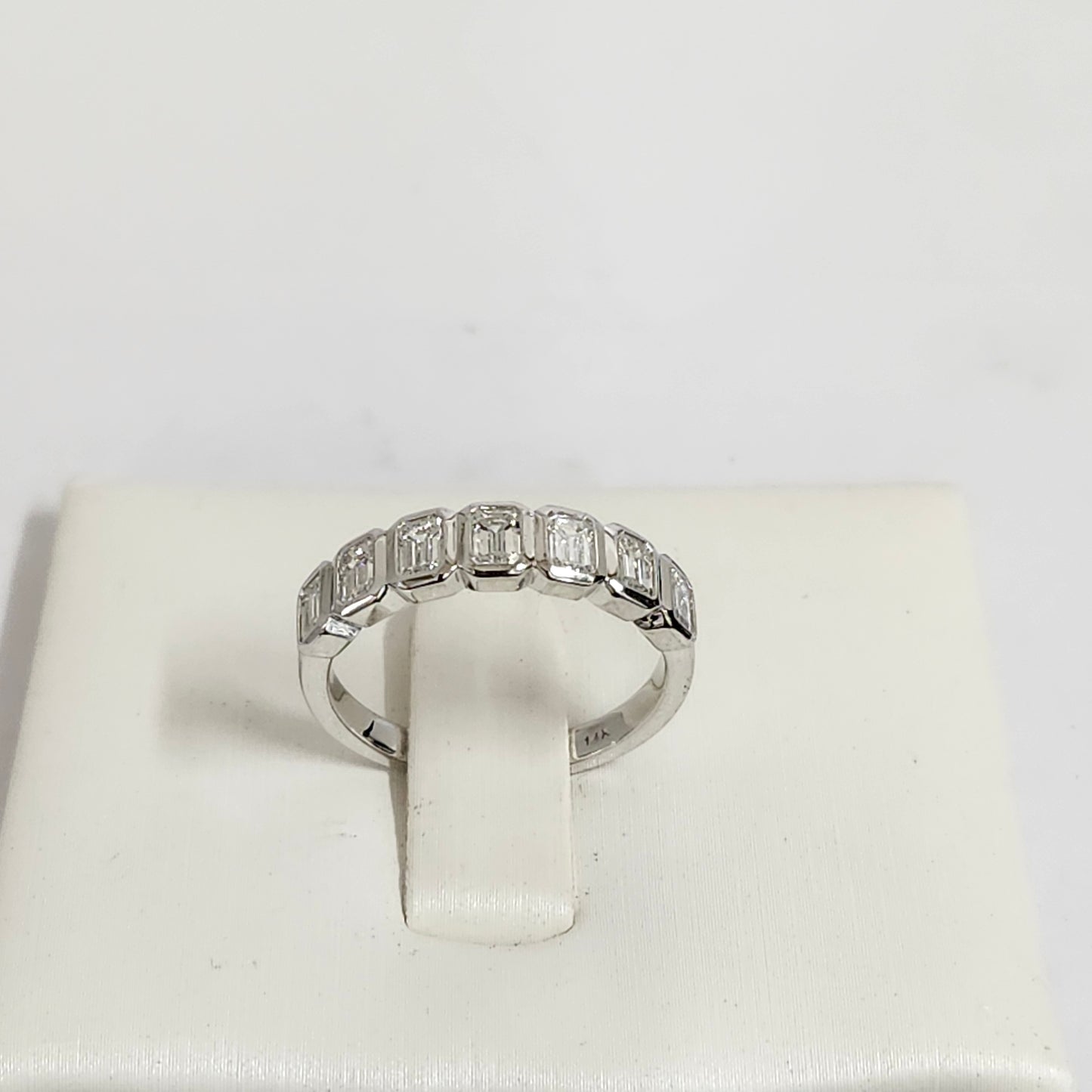 Bezel Setting Emerald Cut Diamond Band/0.77ct Emerald Cut Diamond Bezel set Wedding Band/Anniversary gift Ring/Stacking Band