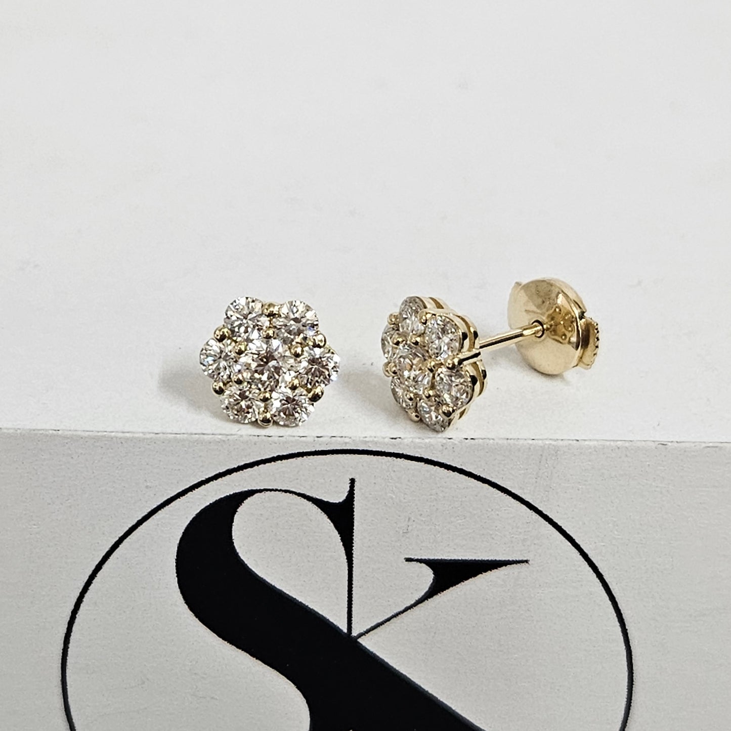 1.1ct Diamond Cluster Earrings/Natural Diamond  European lock closure Earrings / 14K ,18K gold Halo 8.2mm Stud Earrings/Anniversary gift