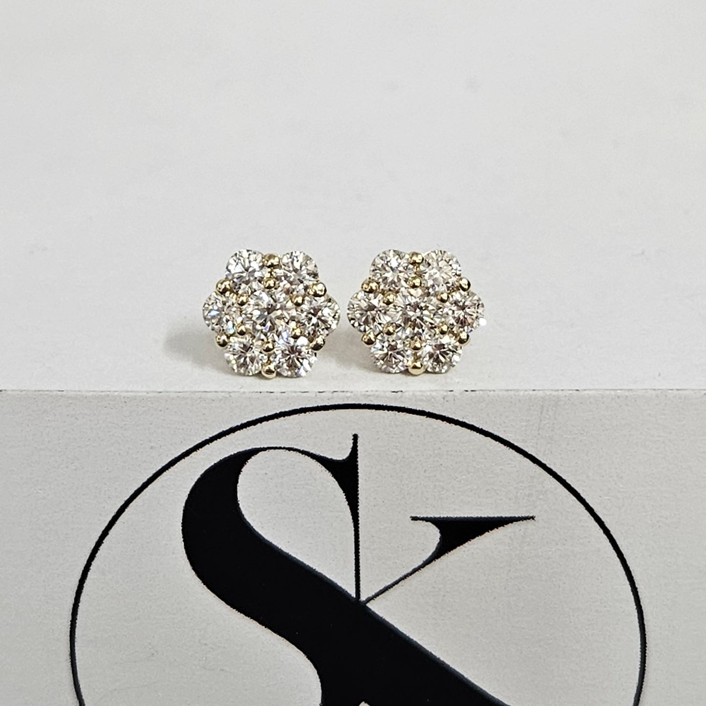 1.1ct Diamond Cluster Earrings/Natural Diamond  European lock closure Earrings / 14K ,18K gold Halo 8.2mm Stud Earrings/Anniversary gift