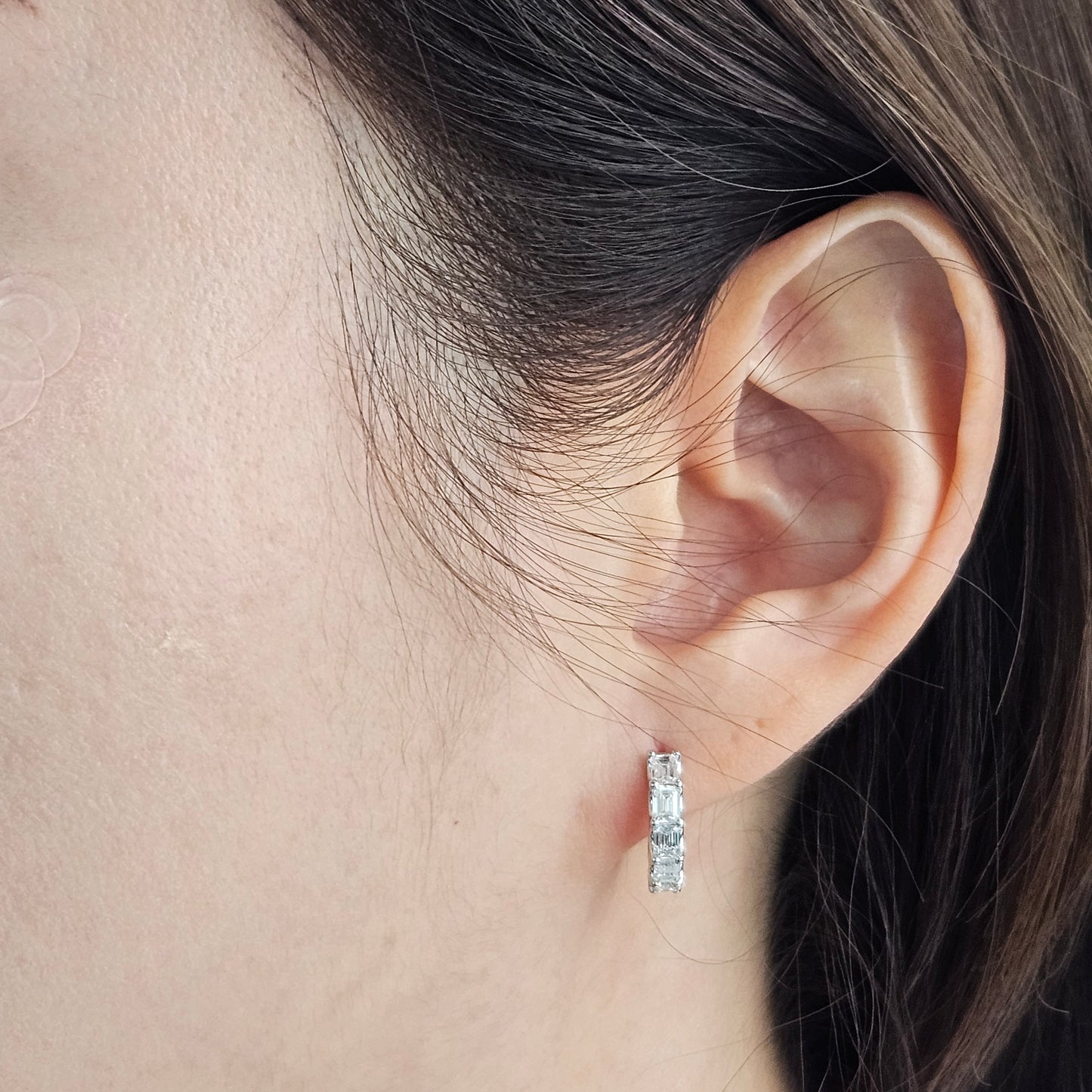 1.4ct Emerald Cut Natural Diamond Hoop Earring/Emerald Cut Diamond Earring/14K,18K Hoop U-shape Emerald Cut Diamond Earring/Anniversary gift