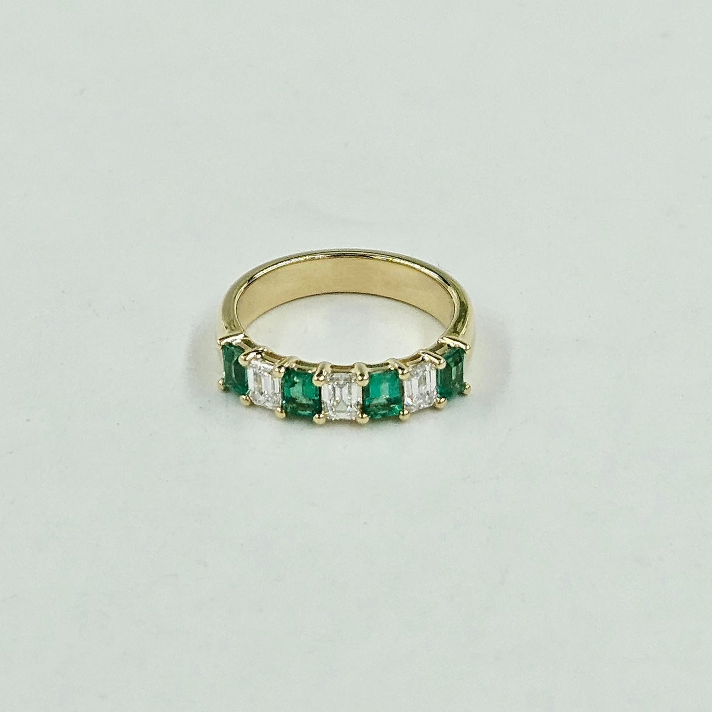 1.5ct Natural Green Emerald & Emerald Cut Diamond Ring /Half Eternity Width 4.8mm Wedding Ring / Anniversary gift