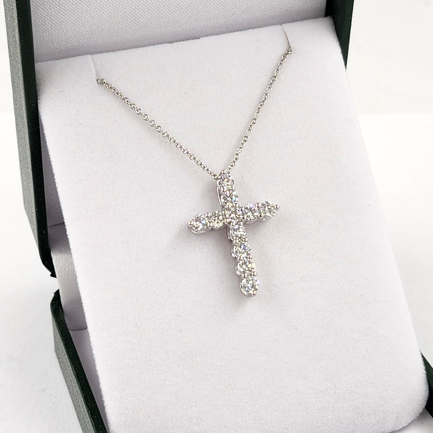 1.5ct Round Natural Diamond Cross Necklace: 14K,18K Gold Diamond Cross Pendant - Anniversary Gift